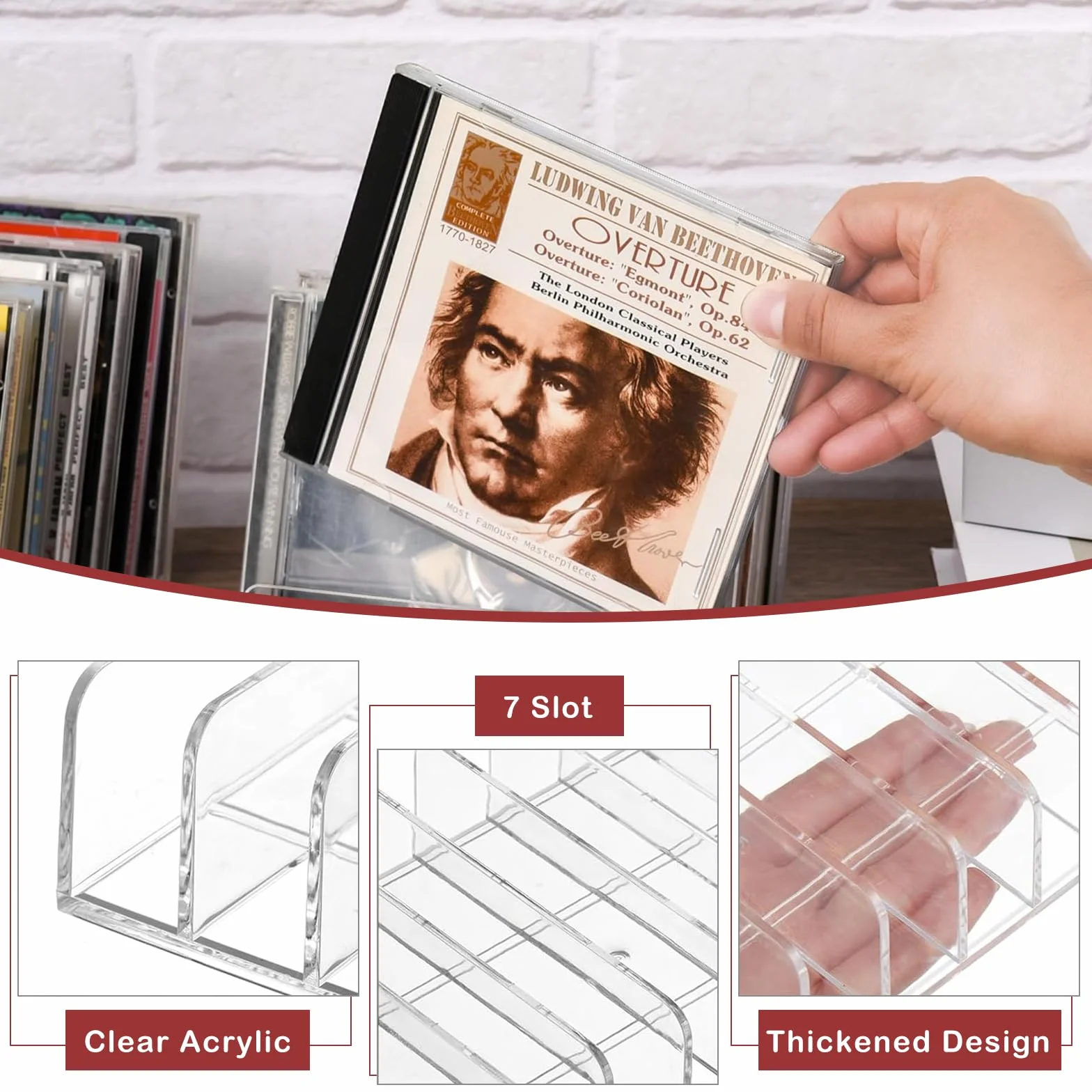 4 Piezas Estante para CD de Acrílico Transparente Exhibidor para DVD/Blu-ray Organizador Vertical con Múltiples Compartimentos Almacenamiento para Videojuegos, Libros, Cosméticos Estante de Escritorio