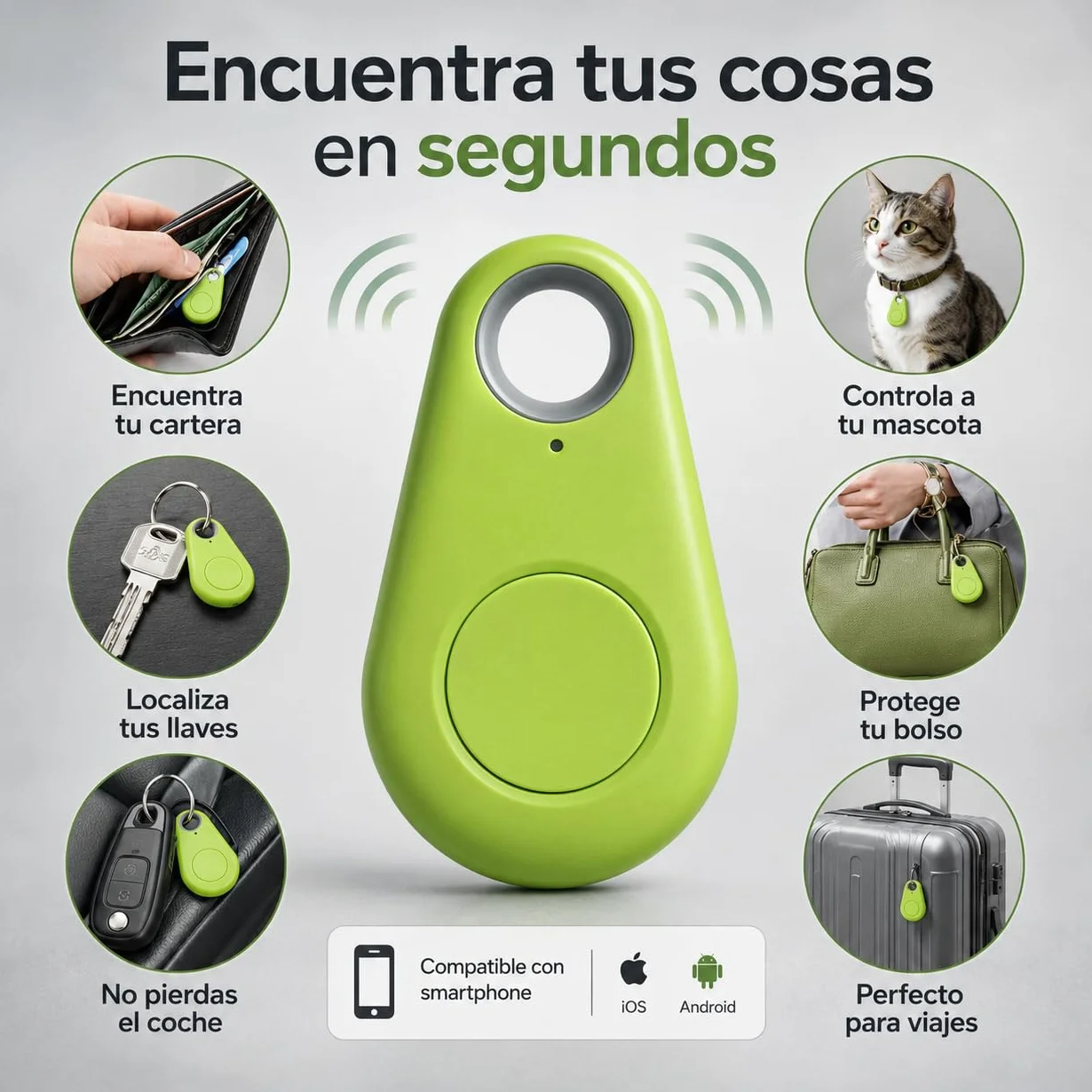 Rastreador Bluetooth Android, Tag Localizador de Llaves, Moto Tag Perros Gatos, Llavero Maleta, Alarma Antirrobo, Sin Suscripción