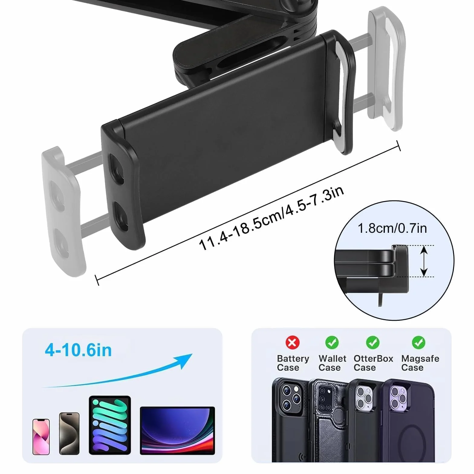 Linkstyle Soporte Tablet Coche, Extensible Soporte Reposacabezas Asiento Trasero Rotación 360°, Compatible con iPad Tablet Móvil Samsung Galaxy Kindle de 4"-10.6" Pulgada