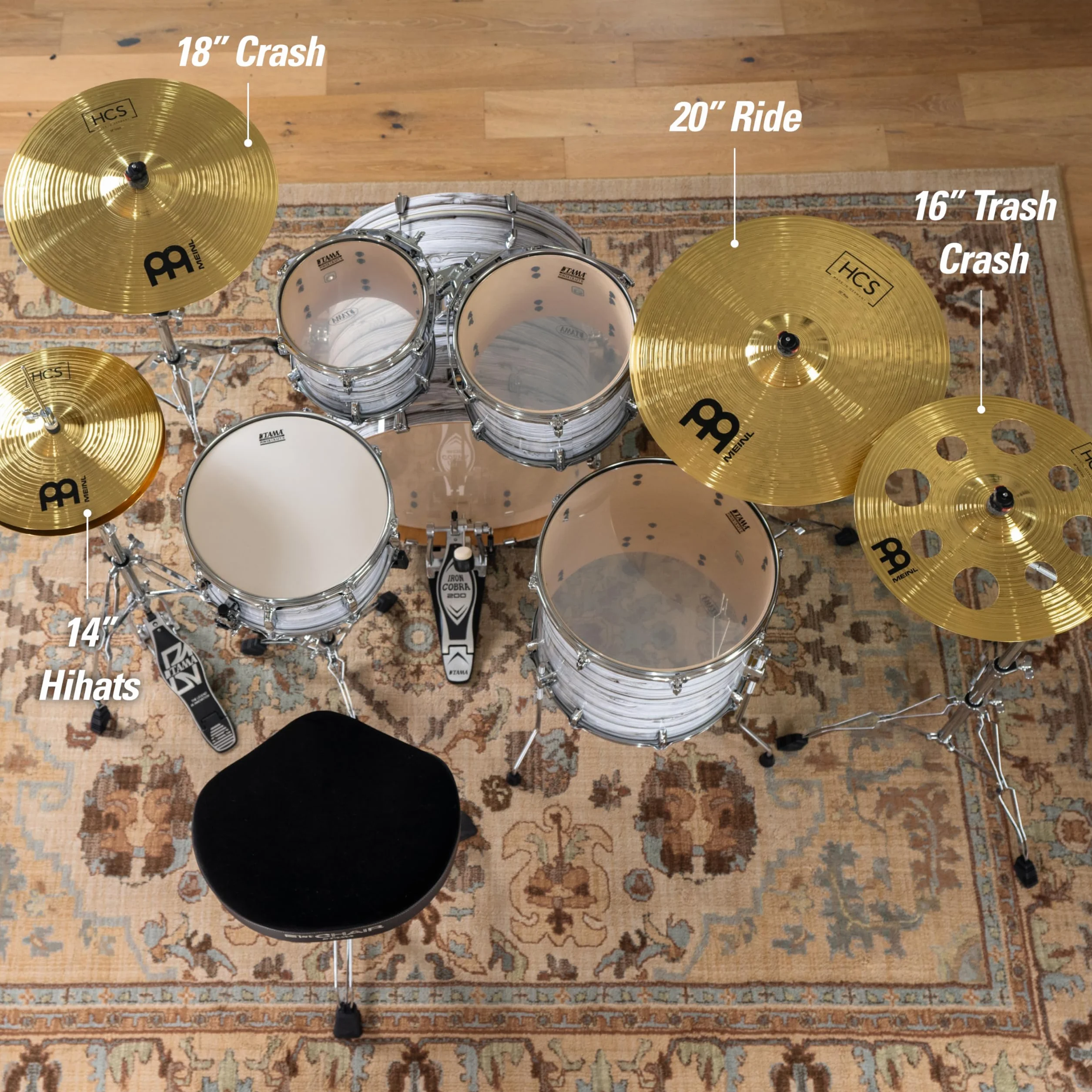 Meinl Cymbals HCS Expanded Cymbal Set Pack - Juego de Platillos de Batería con Plato 14 pulgadas Hihats, 16 Trash Crash, 18 Crash y 20 Ride – Latón, Acabado Tradicional (HCS14161820)