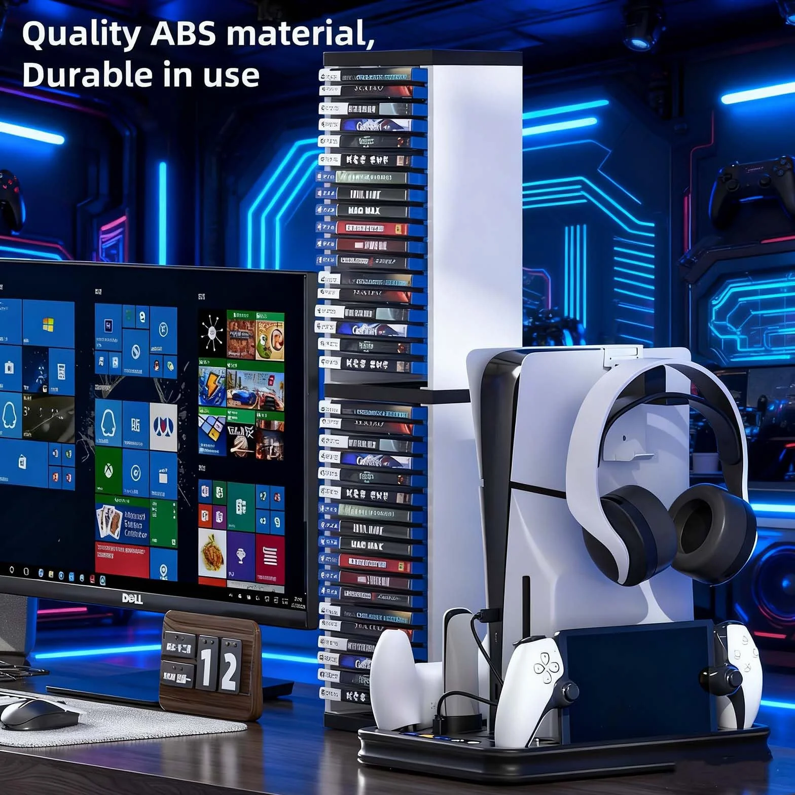 SOONHUA Estante de disco para videojuegos,cajas de almacenamiento de DVD, soporte de torre de almacenamiento de juegos de 36 discos de CD estuche organizador soporte para Playstation 5