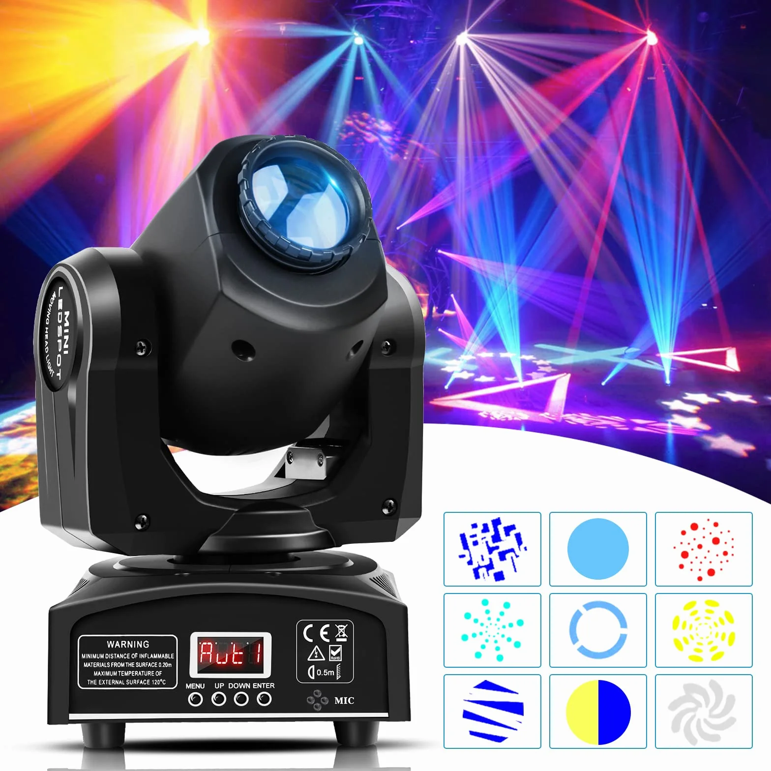 HOLDLAMP Cabeza Móvil LED Spot Beam Discoteca 30W dmx512 RGB Luz del Partido la Iluminación del Escenario con 8 Patrones de Efecto de Luz para Bar Fiesta Navideña Halloween - 1 PC
