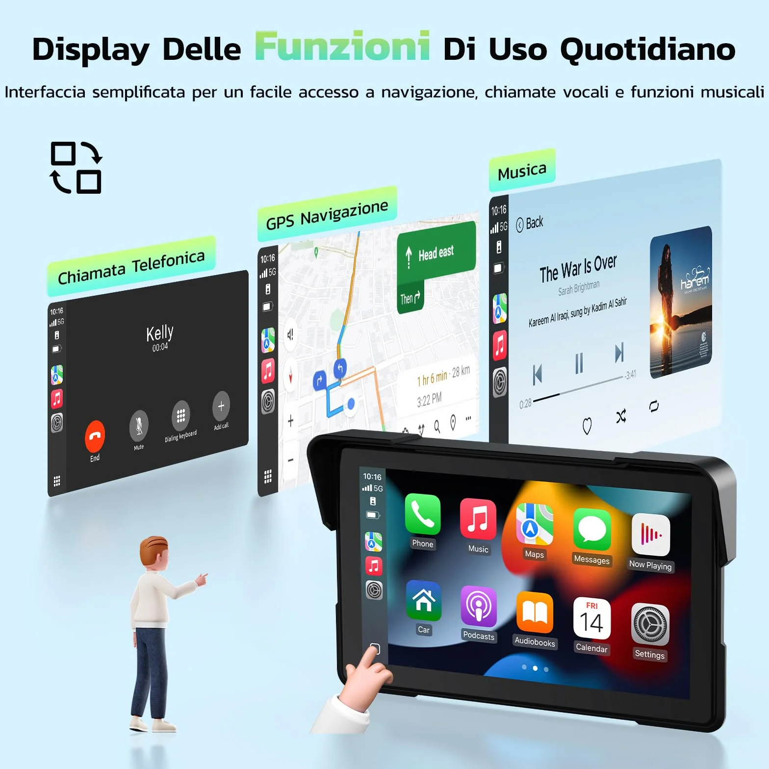 LAMTTO CarPlay Pantalla para Motocicleta 7 Pulgadas IPx7 Impermeable Inalámbrico Bluetooth GPS