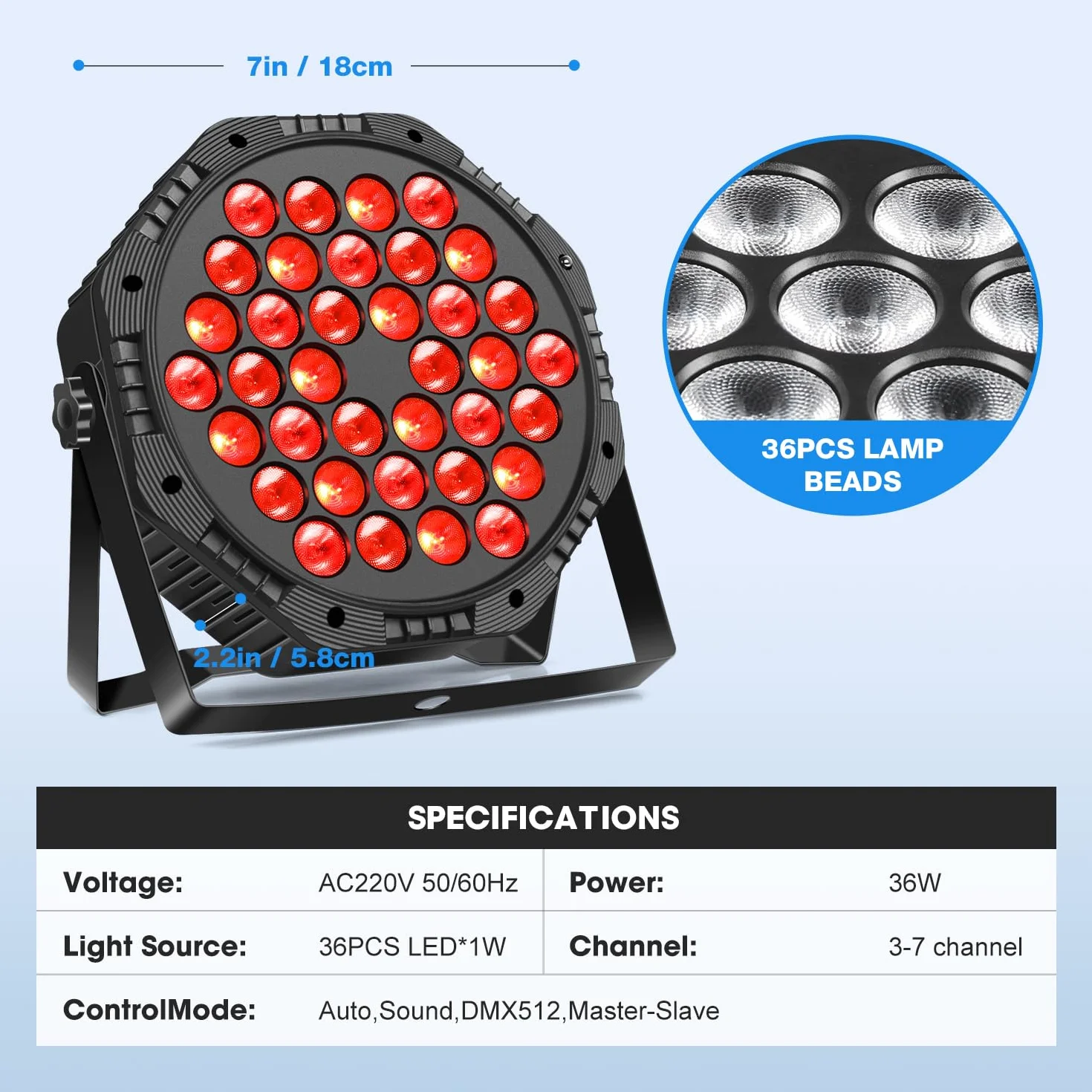 Focos LED RGB Luz Colorida con Control DMX y Mando, Luces de Discoteca, Fiesta, Conciertos y Celebraciones - 2 Piezas