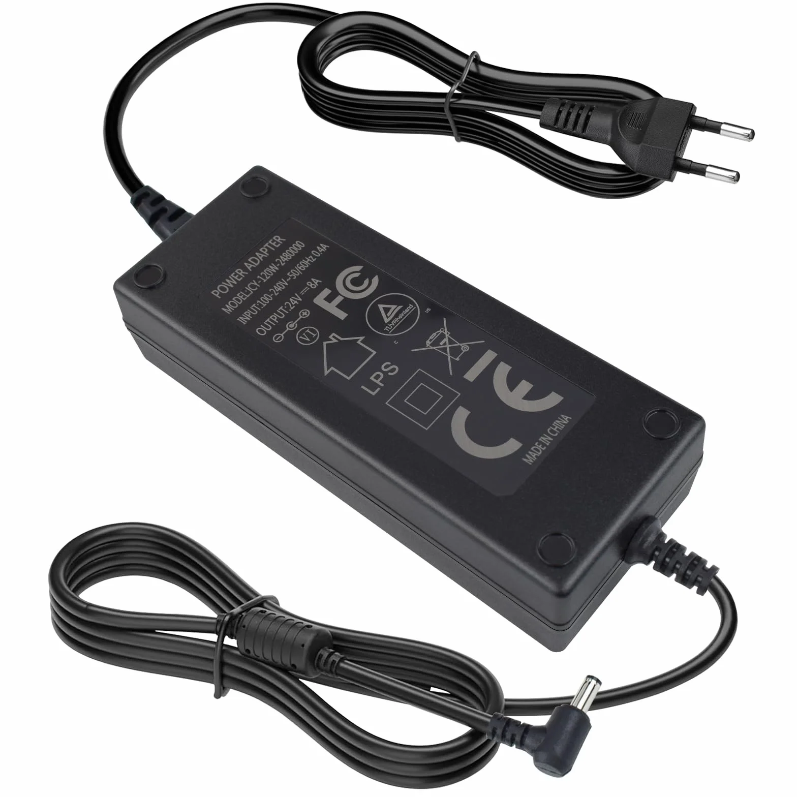 Fuente Alimentacion 24V 8A 192W, AC 100-240V a DC 24V Transformador, Adaptador con Enchufe 5.5 x 2.5 mm Universal para Tiras LED, Cámaras de Seguridad, Monitor LCD