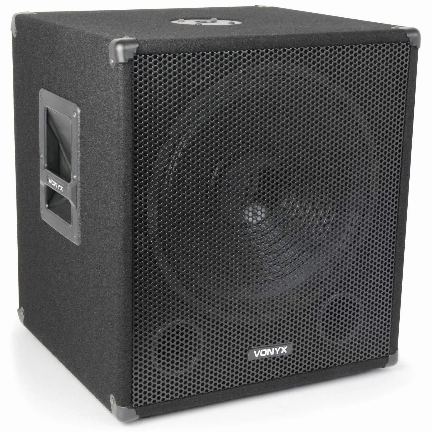 Vonyx SWA15 Subwoofer PA Activo (Altavoz Graves Profesional, 38cm (15") 300W Potencia máx, Ecualizador 2 Bandas, conexión XLR, RCA, Filtro de Paso bajo, Brida estandar, asa Transporte)