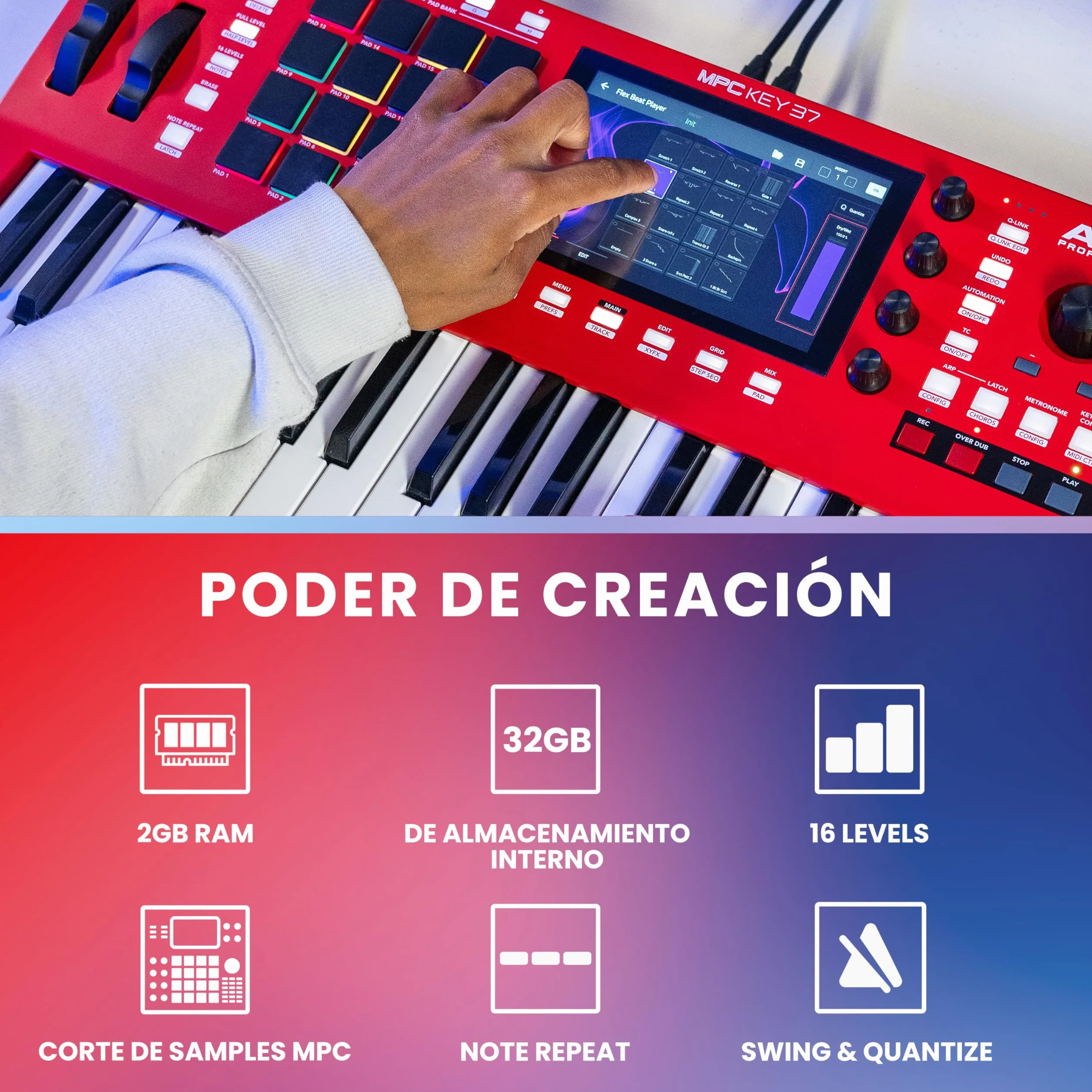 Akai Professional MPC Key 37 Sintetizador de Producción Independiente, Caja de Ritmos, Teclado MIDI, con Wi-Fi, Bluetooth, Pantalla Táctil, Plug-ins e Integración con Native Instruments