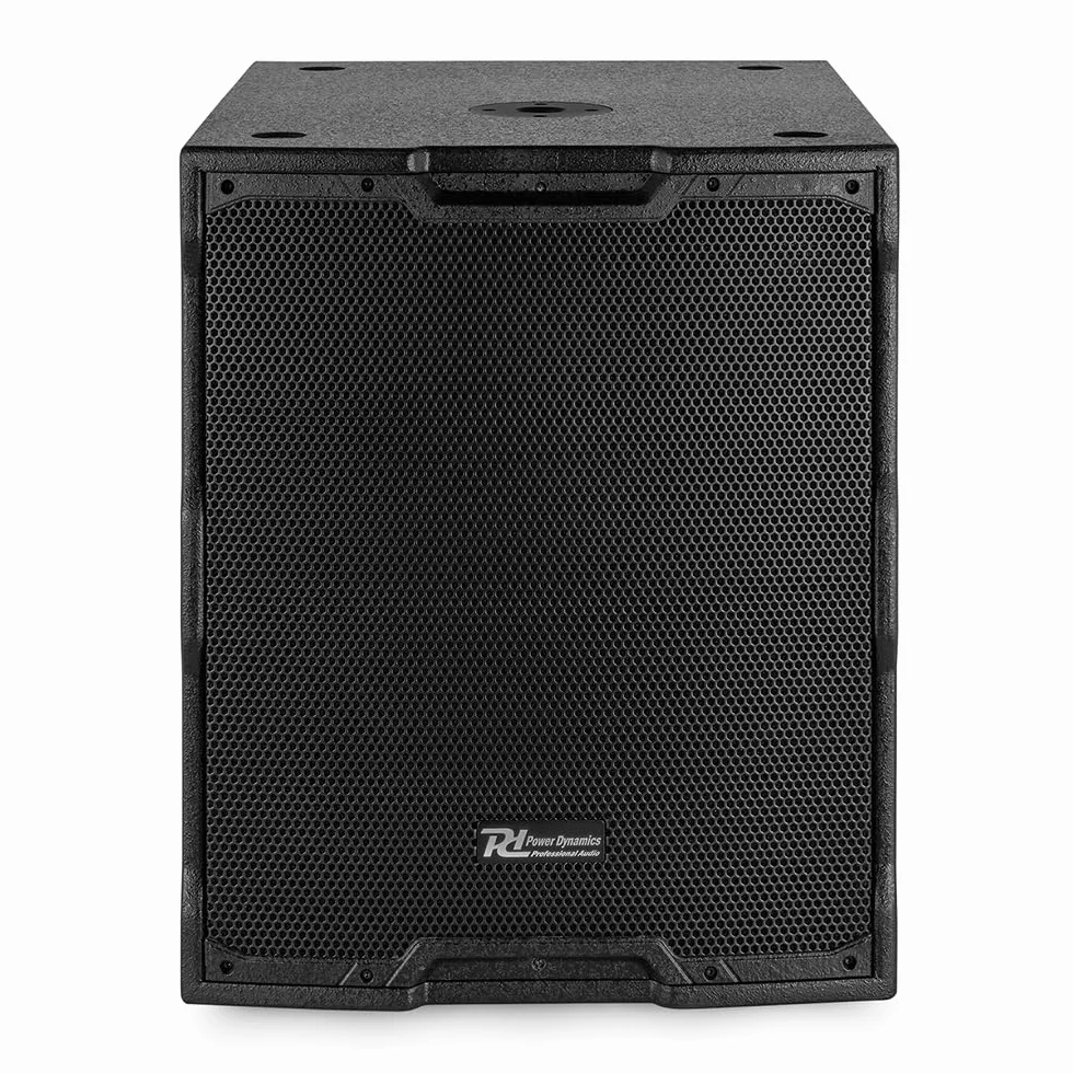 Power Dynamics PDY218SA subwoofer Amplificado de 18" y 1000W de Potencia Pico, entradas XLR balanceadas y RCA, limitador Integrado, Crossover Ajustable, Asas Laterales de Transporte, Color Negro