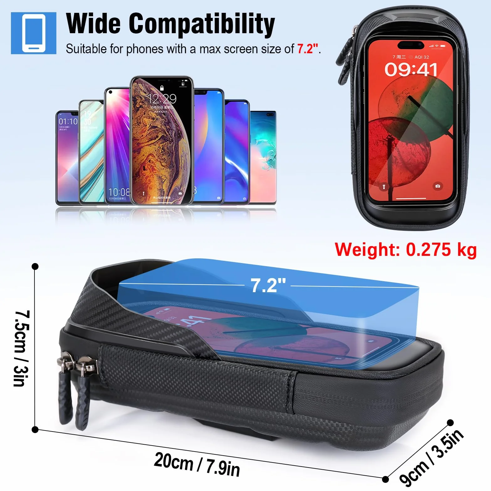 Soporte Movil Moto, Soporte Movil Scooter 360° Rotación Porta Móvil Moto Impermeable para Retrovisor con Pantalla Táctil para 4,0-7,2" Teléfono (Negro)
