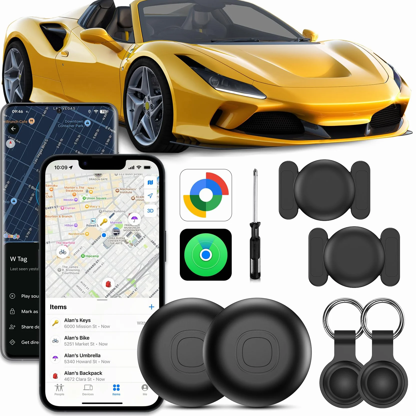 Localizador GPS para Coche sin Suscripción, Bluetooth Compatible con iOS y Android, Funda Protectora con Llavero y Silicona Magnética