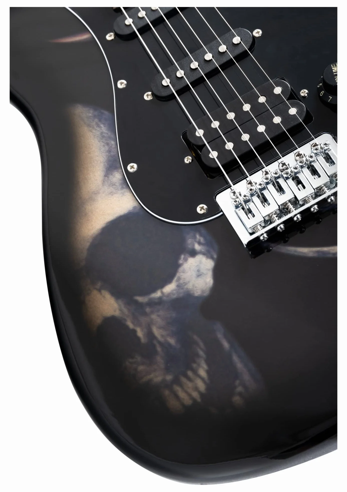 Rocktile Pro ST60-SKULL Guitarra Eléctrica Diseño Skull (1 Humbucker, 2 Single Coils, 22 trastes, Diapasón de palisandro, Cuerpo de tilo, Mástil de arce)