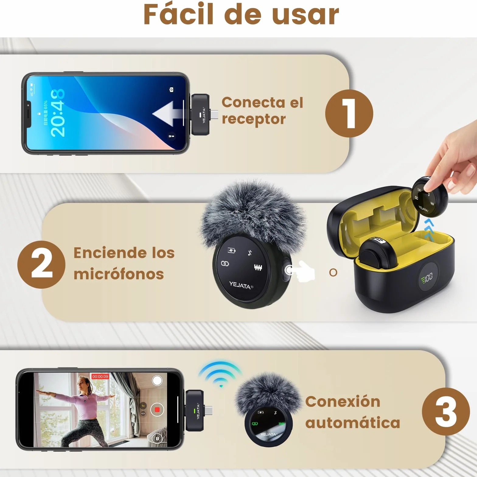 Micrófono inalámbrico 2 en 1 para iPhone y Android, Mini micrófono con reducción de Ruido, Estuche de Carga de 40 Horas, Solapa magnética y Abrazadera para entrevistas, Alcance de 25 Metros.
