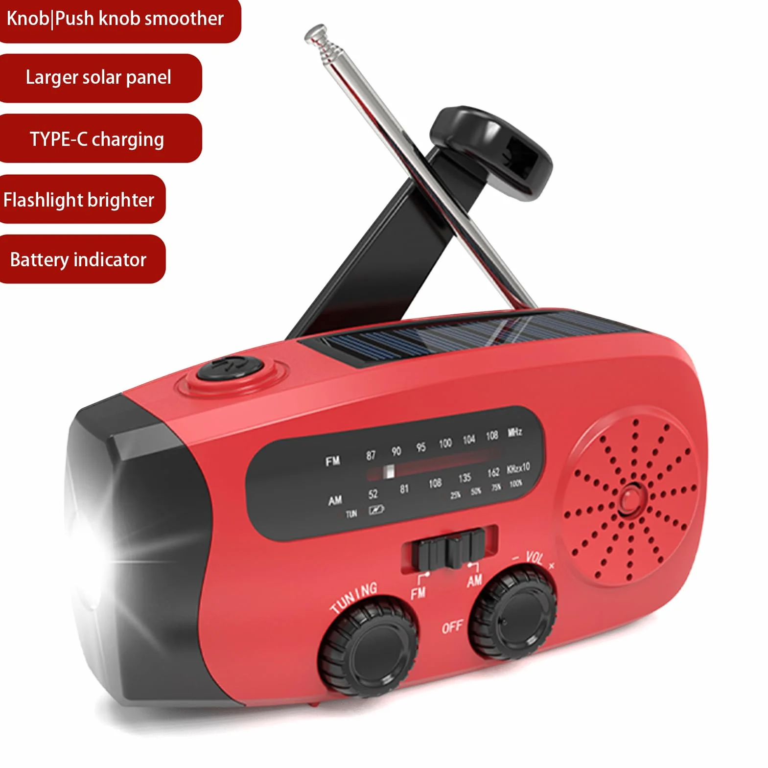 Radios Pequeños Portátiles AM FM, Radio Solar con Manivela Manual, Reproductor MP3 USB para Emergencias