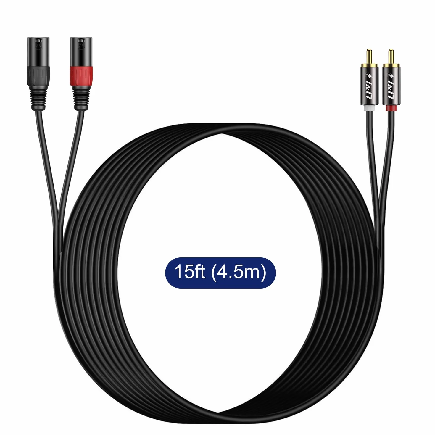 J&D Cable 2 RCA a XLR Macho Desequilibrado 4,5 Metros Interconexión Audio
