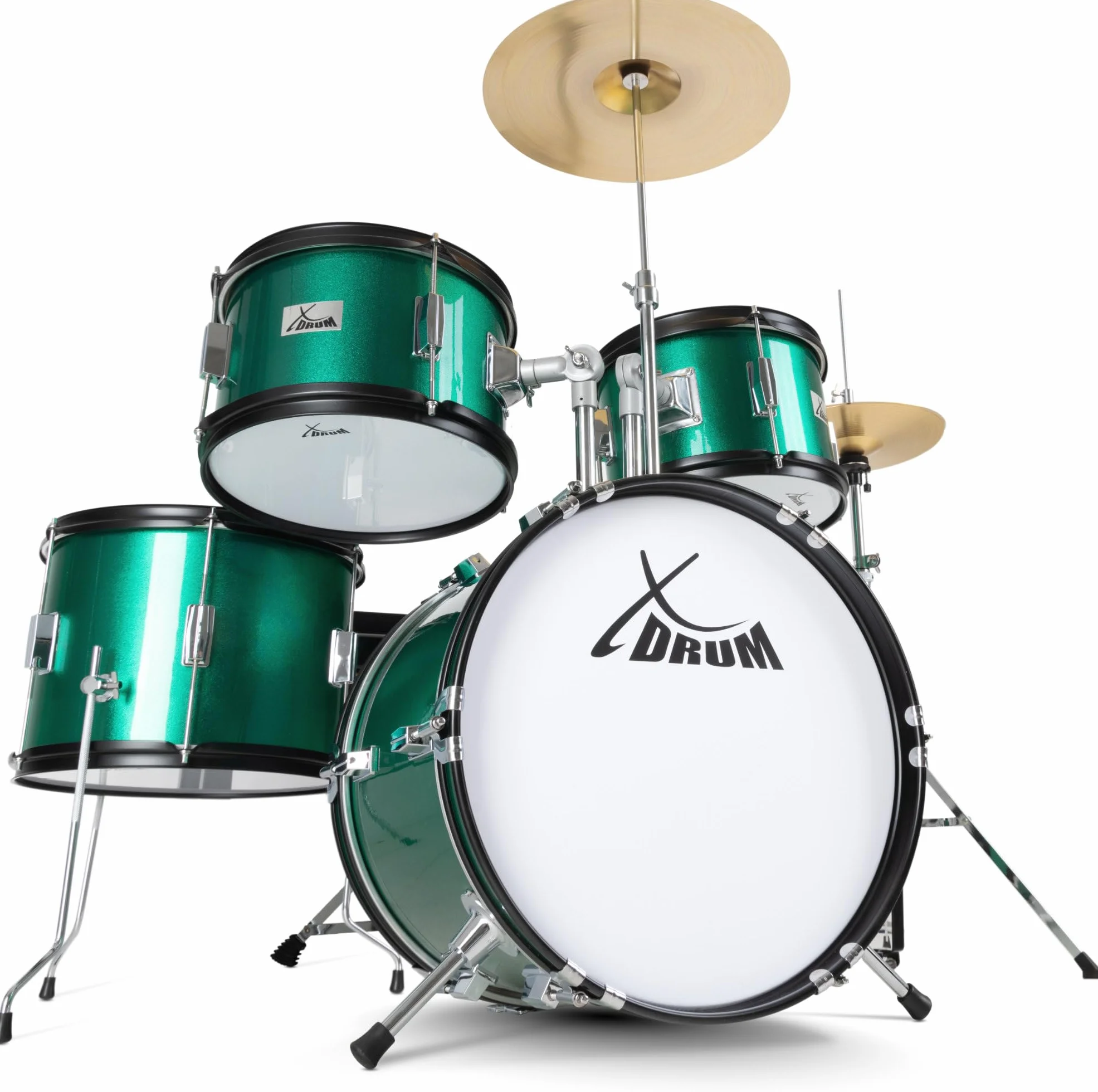 XDrum Junior Pro Batería Infantil Emerald Green Sparkle - adecuada de 5 a 9 años - Set de batería con accesorios completos - incl. escuela - verde