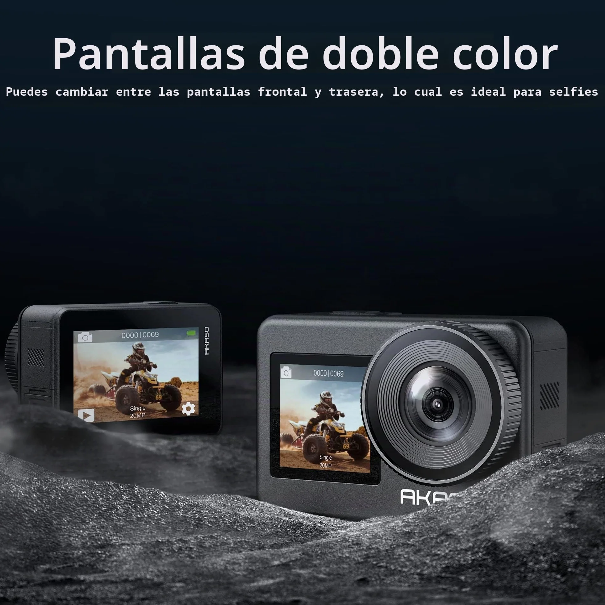 AKASO Brave 7 Cámara Deportiva 4K con Tarjeta de Memoria microSDXC de 128GB Cámara de Acción 20MP WiFi Camara Acuatica Sumergible Doble Pantalla EIS Control Remoto Control de Voz 2x1350mAh Baterías