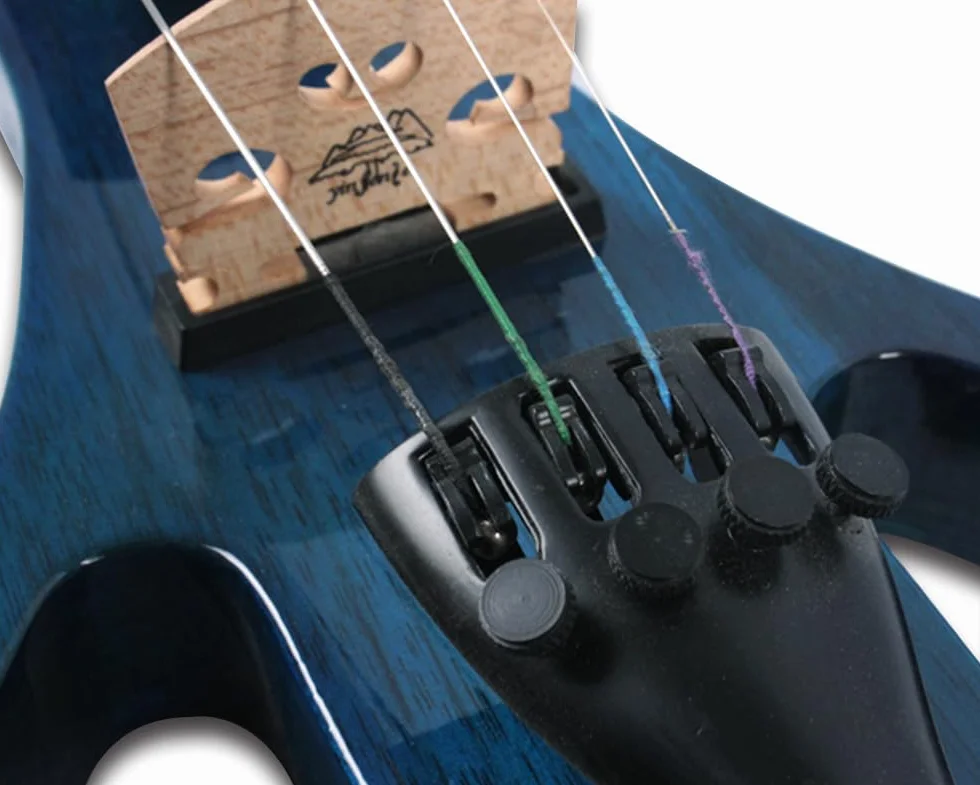 Violín eléctrico de 4 cuerdas, tamaño completo 4/4, violín eléctrico silencioso negro, madera maciza azul, violín eléctrico de colores mezclados con accesorios de ébano, kit de