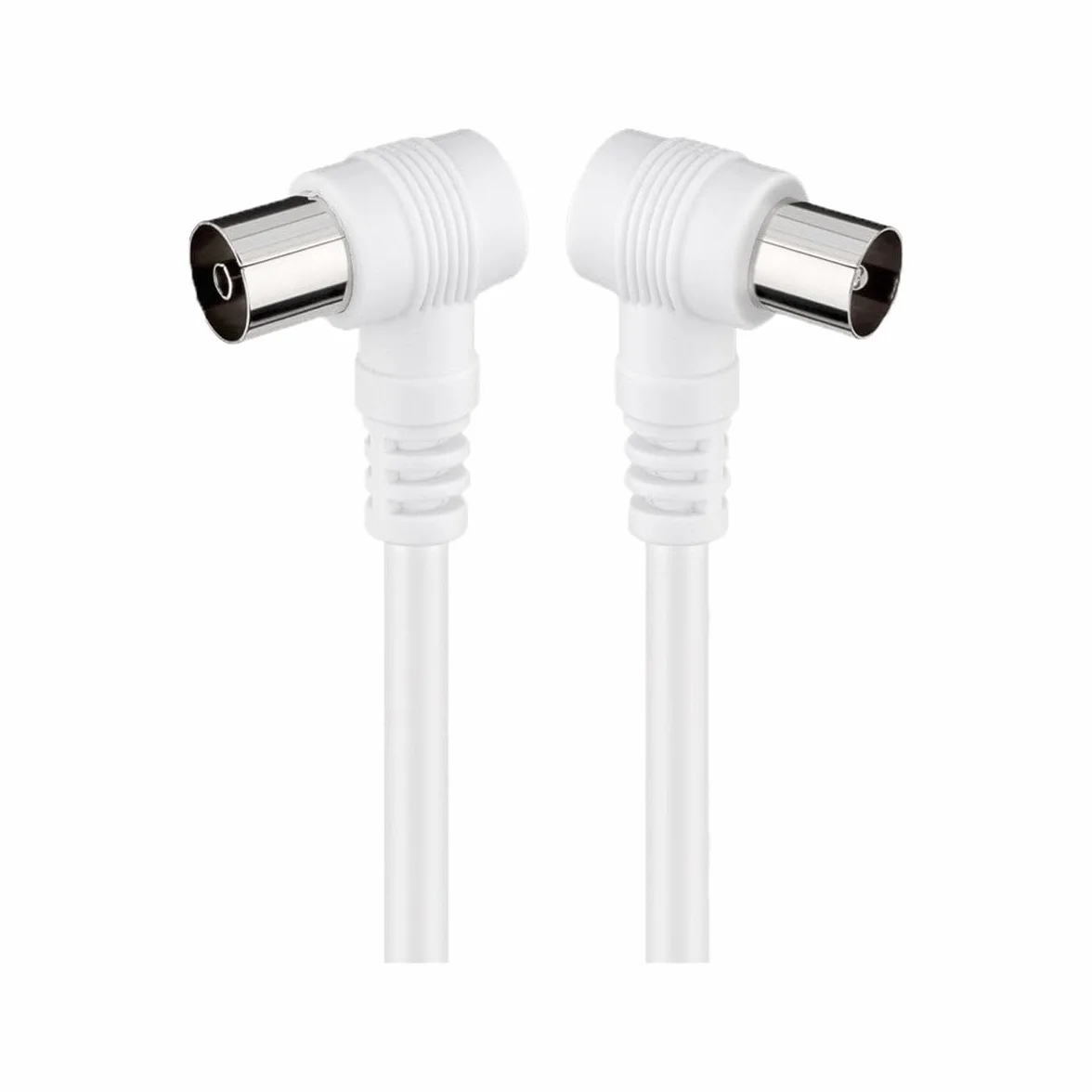 Goobay 11520 - Cable coaxial de 1.5 m/Macho y Hembra/Conector antena TV/Angulo 90 grado/Blanco