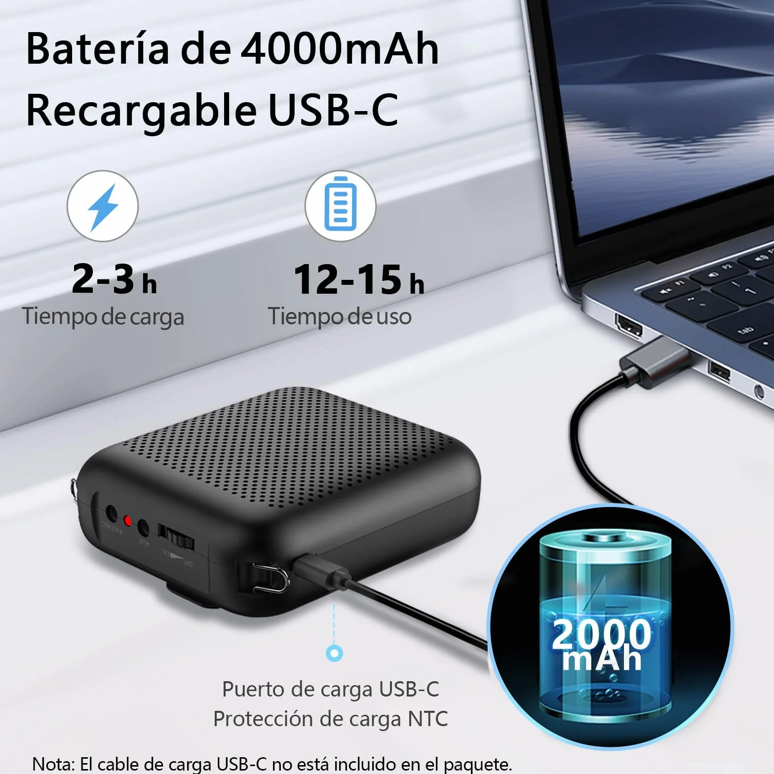 Norwii Amplificador de Voz, Micrófono Portátil con Cable para Profesores, Amplificadores de Potencia de Voz para Enseñanza en el Aula, Formación, Guías Turísticos, Entrenadores, USB-C Carga