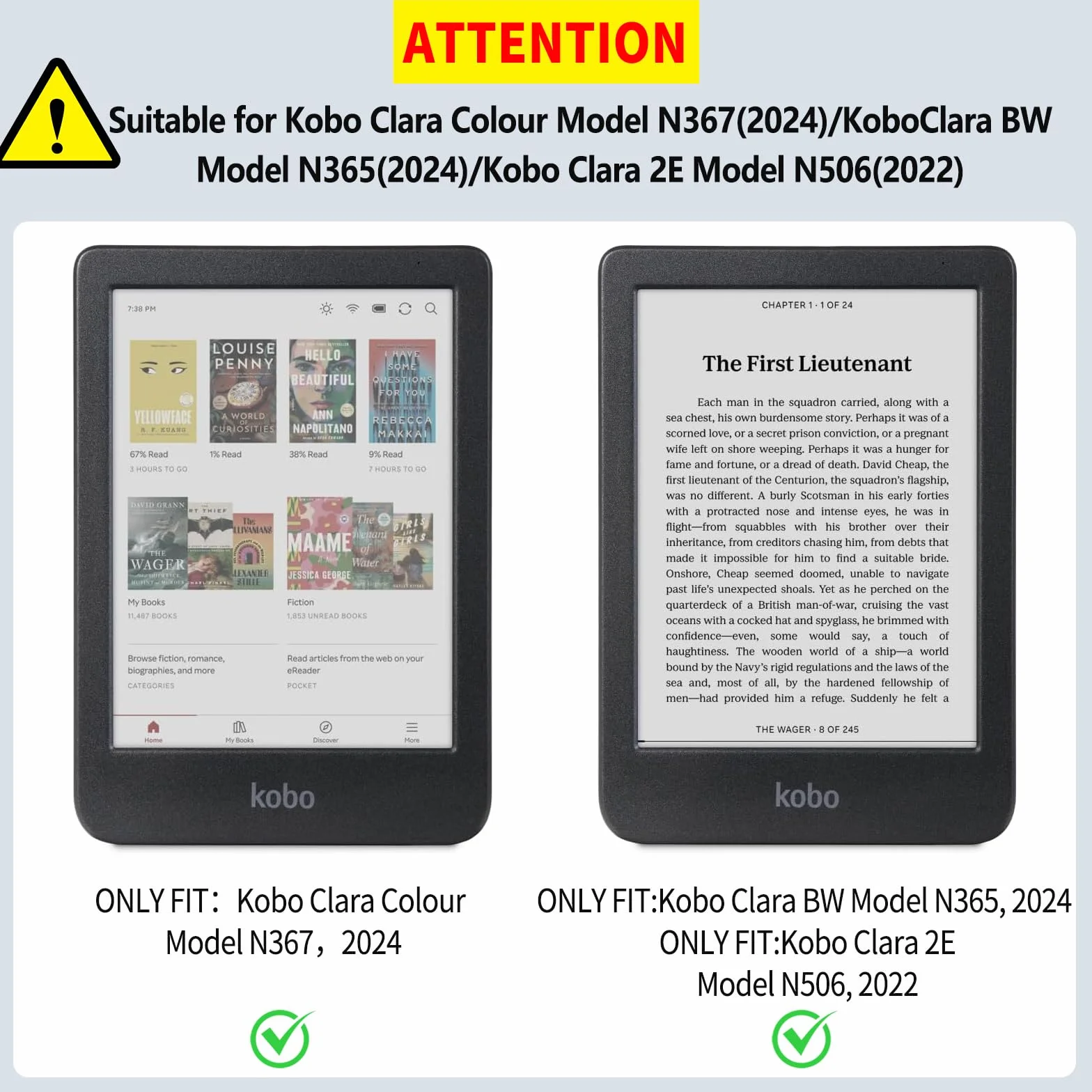 Vancle Funda para Kobo Clara Colour 6" / Clara BW 6" / Clara 2E 6" eReader (2024/2022), Carcasa Protectora Fina Transparente Anticaídas Reforzada