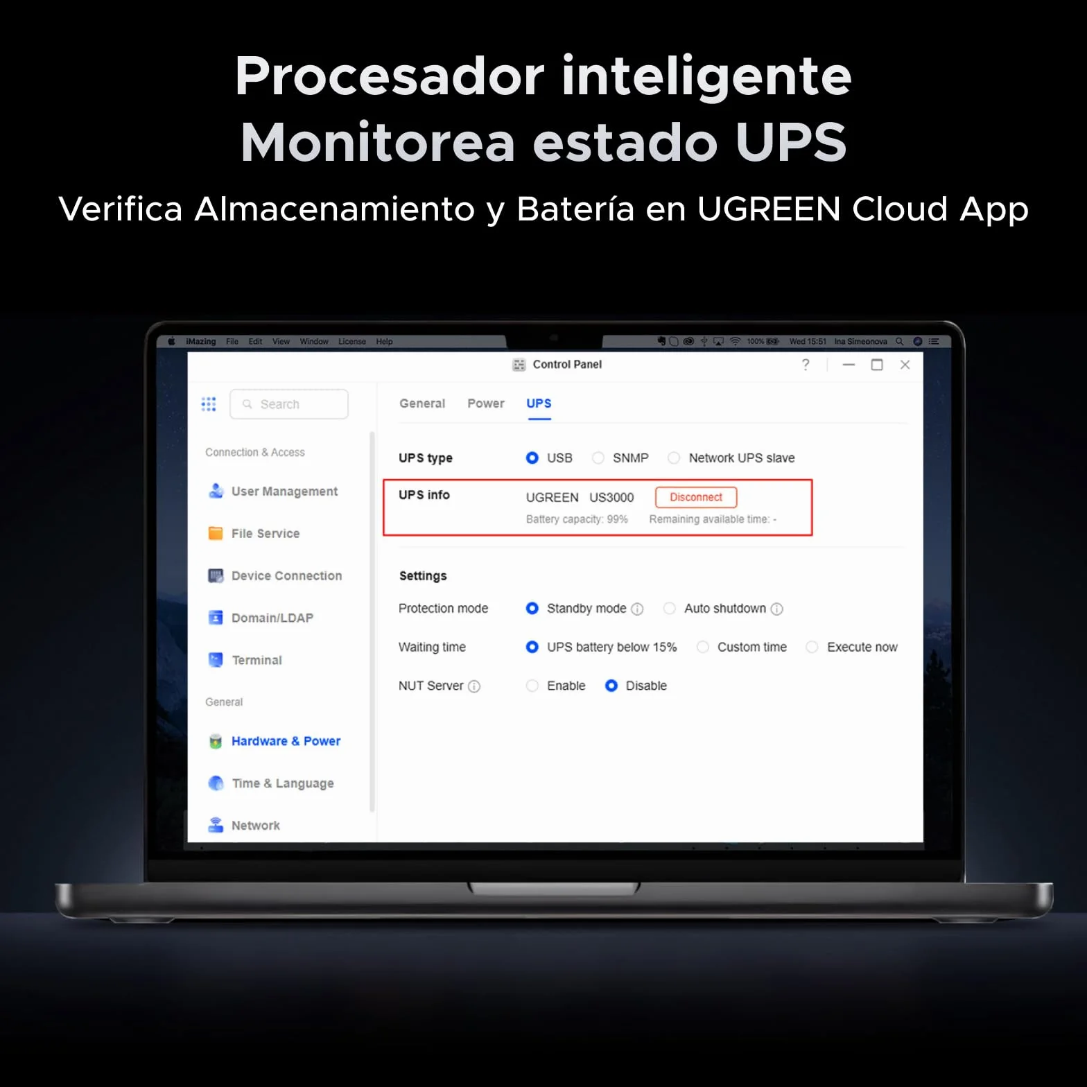 UGREEN NAS UPS, Respaldo de batería CD 120W, Protector contra sobretensiones, 12000mAh, Compatible Exclusivamente con NAS DXP2800/2800GT/4800Pro/4800Plus, DH2300/4300 Plus,DXP480TPlus
