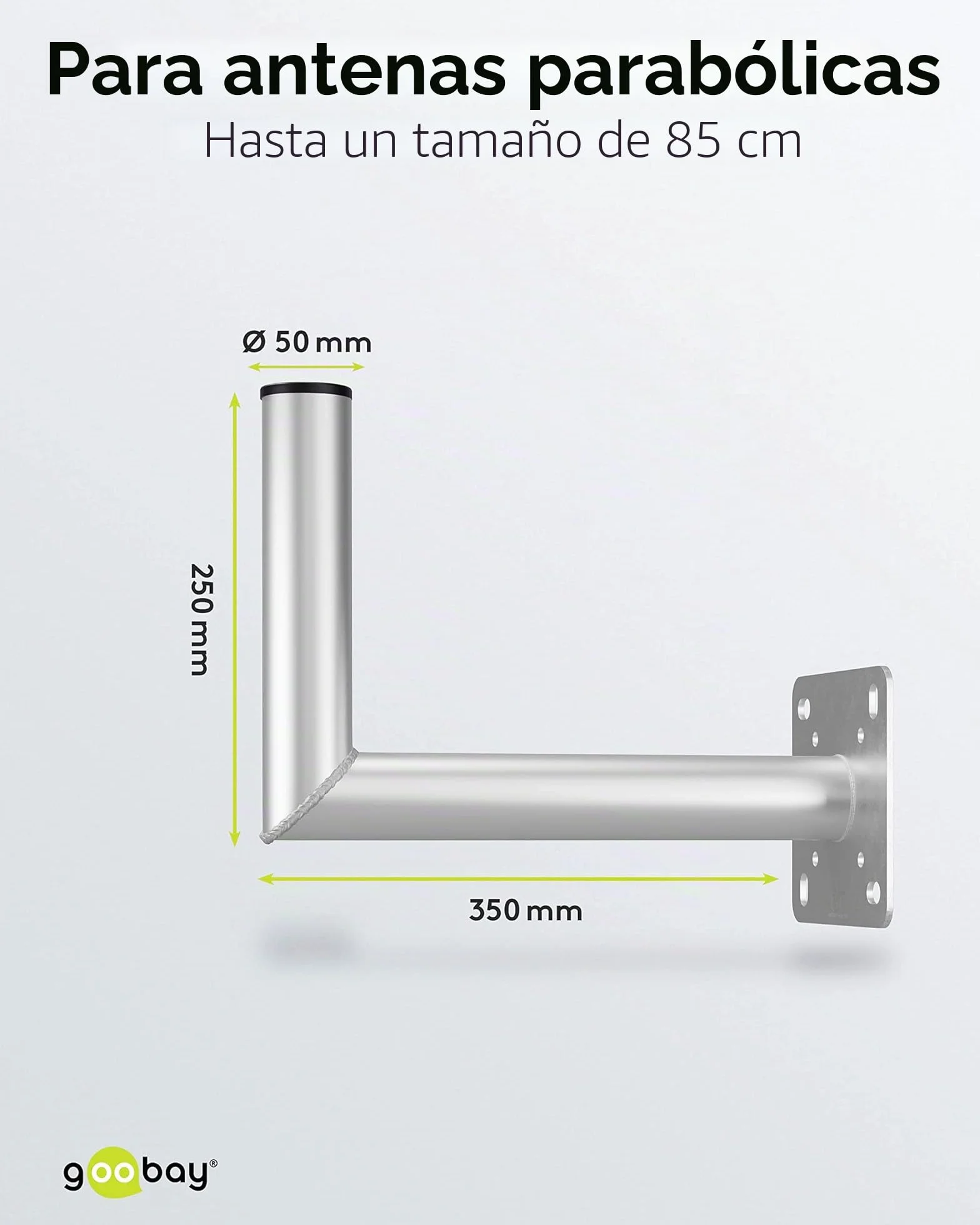 goobay 60503 - Soporte de pared para antena parabólica de hasta 85 cm, soporte para mástil, soporte angular, soporte de pared, soporte de antena con distancia a la pared de 350 mm