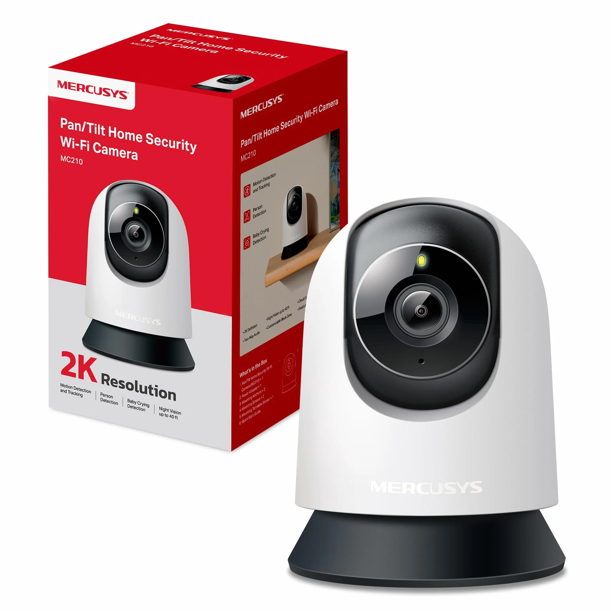 MERCUSYS MC210 - Cámara Interna Wi-Fi 2K 3MP 360°, visión Nocturna, Audio bidireccional, detección de Movimiento/notificaciones/Alarma, Zona privacidad, soporta microSD hasta 512