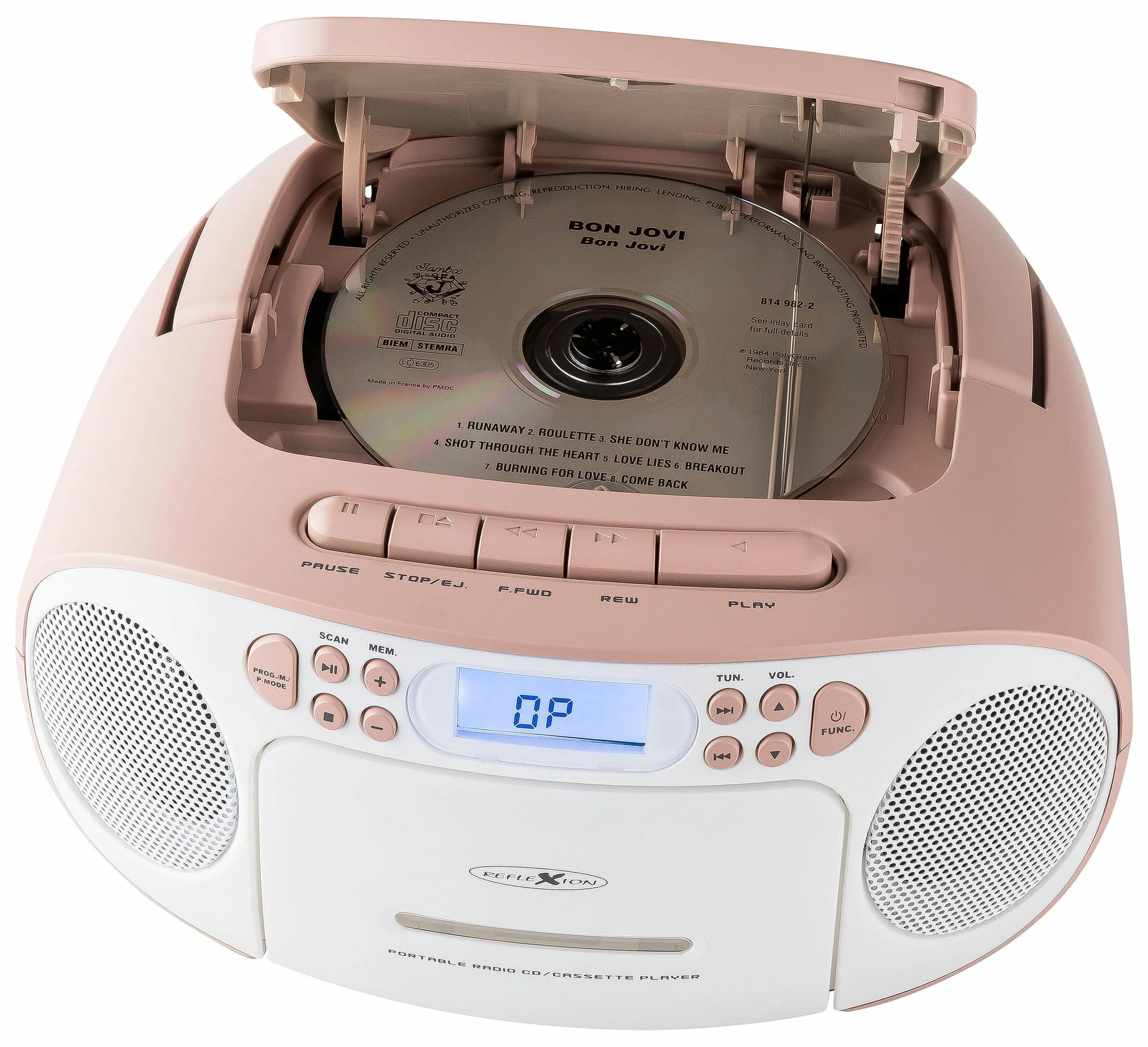 Reflexion RCR2260 Reproductor CD Casete Radio PLL FM Pantalla LCD Auxiliar Blanco Rosa