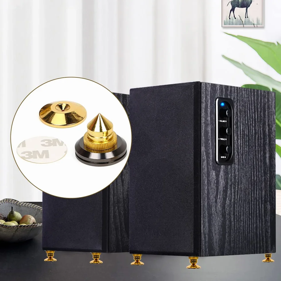 8 pzas de oro para altavoces, soportes para parlantes, giradiscos de latón macizo con base de latón para subwoofer, amplificador de audio y CD