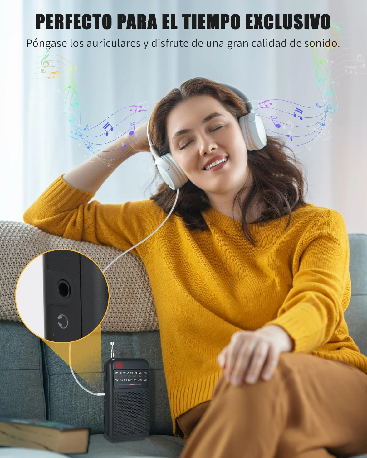Radio portátil pequeña AM/FM/SW a pilas, mini radio de bolsillo con toma de auriculares