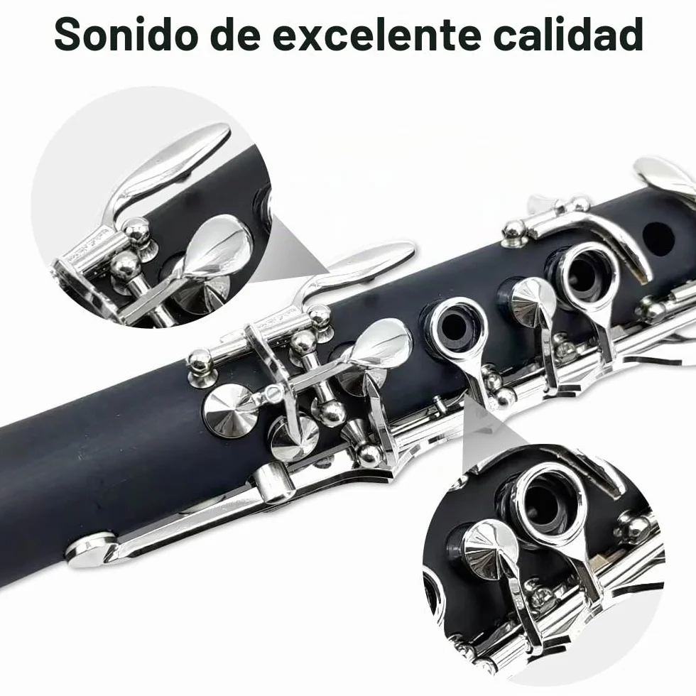 Yinfente Clarinete para clarinete para estudiantes principiantes, clarinete con estuche para clarinete, kit de limpieza de clarinete, boca de clarinete, grasa de corcho para clarinete, clarinete de