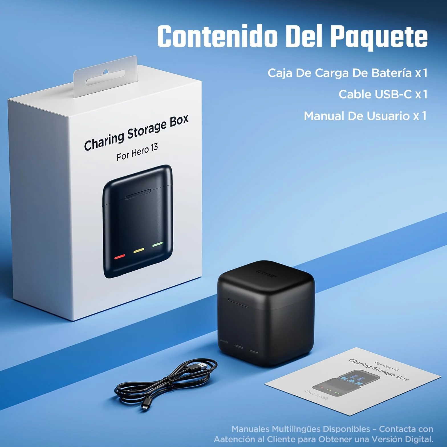 Jeebel Cargador de Batería para GoPro Hero 13 Black — 3-Canales Cargador con Carga Rápida y Cable USB-C — Cargador Compacto Compatible con Batería Original de GoPro Hero 13 Black (Sin Batería)