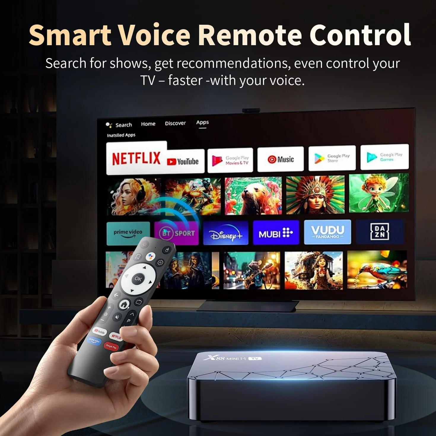 Android TV Box 4K HDR10 RK3518 Quad-Core 14,2GB RAM 16GB ROM WiFi 6 Bluetooth 5.2 Control por Voz