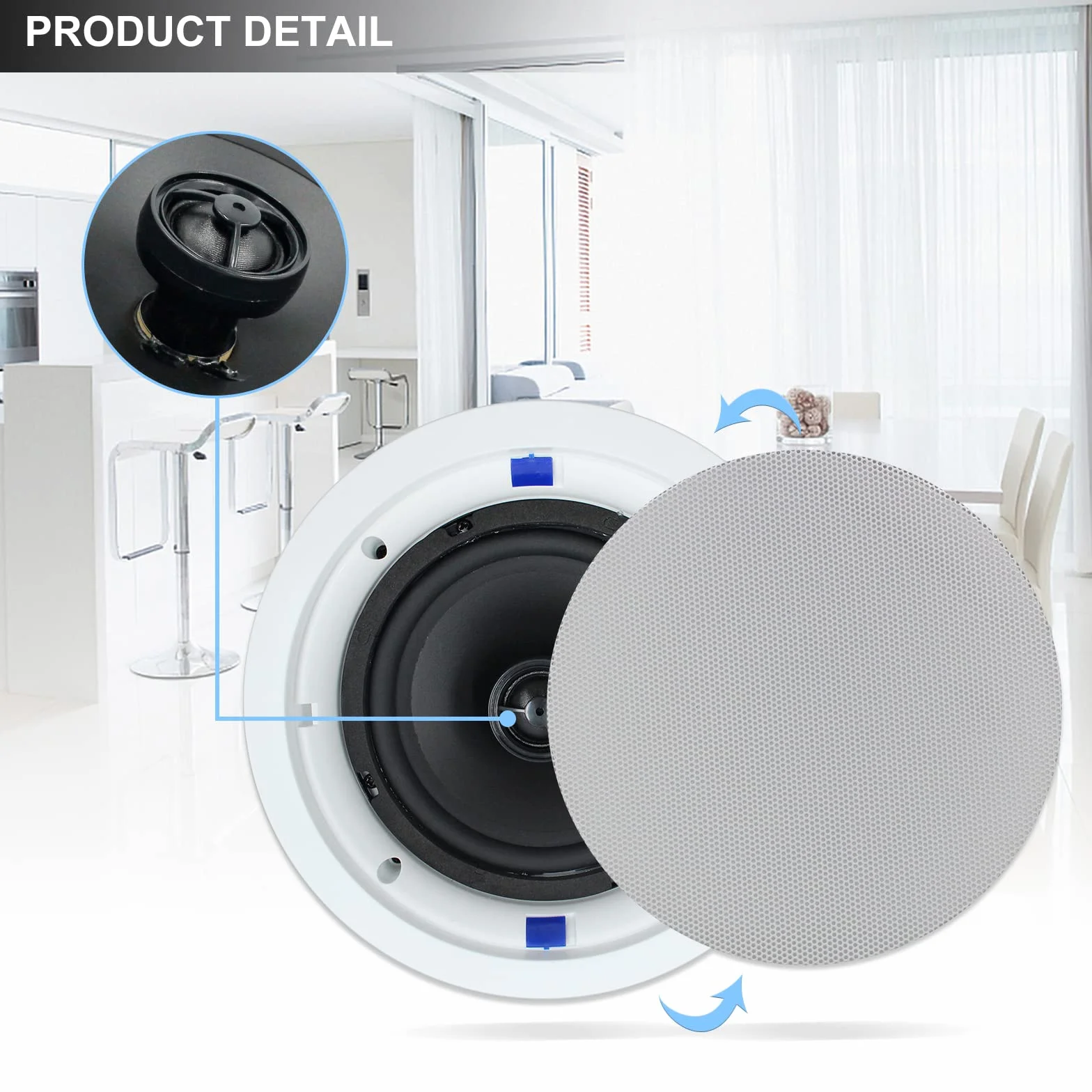 Herdio Paquete de Altavoces de Techo de 2 vías de 6,5 Pulgadas y 600 vatios, Sistema de Cine en casa, Sala de Estar, Oficina,Compatible con Bluetooth(4 Altavoces)