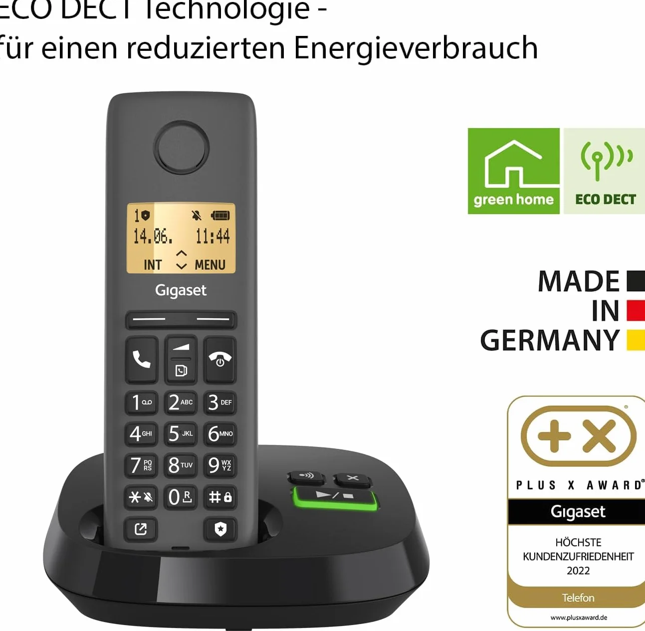 Gigaset Pure 120A - Teléfono inalámbrico - Teléfono DECT con contestador - Pantalla retroiluminada - Compatible con Audífonos, Protección de Llamadas no deseadas, Negro Antracita