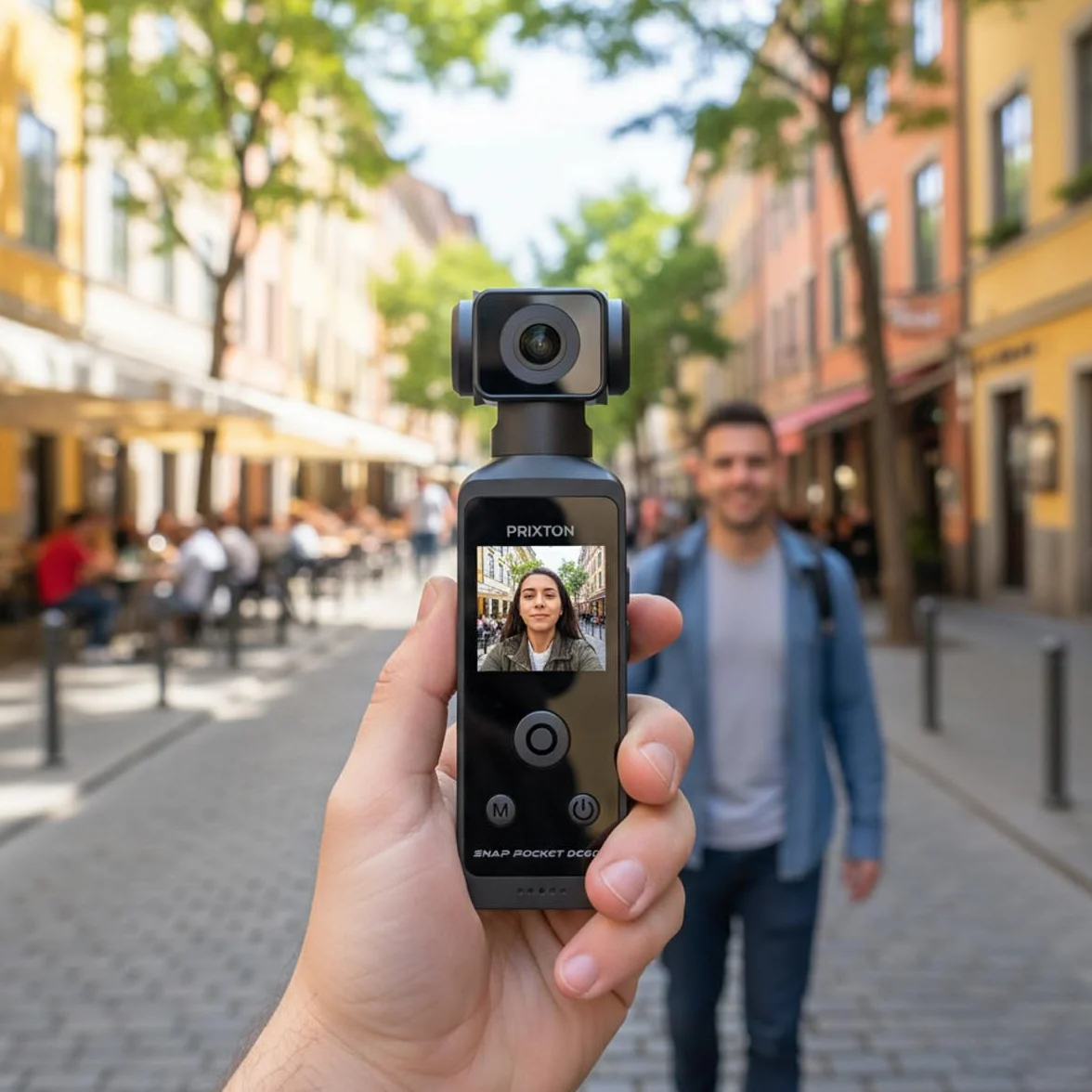 PRIXTON Cámara Vlogging Snap Pocket DC600 5K 50MP WiFi Estabilización EIS Carcasa Sumergible 30m Pantalla Táctil 1.3" Giratoria 270º