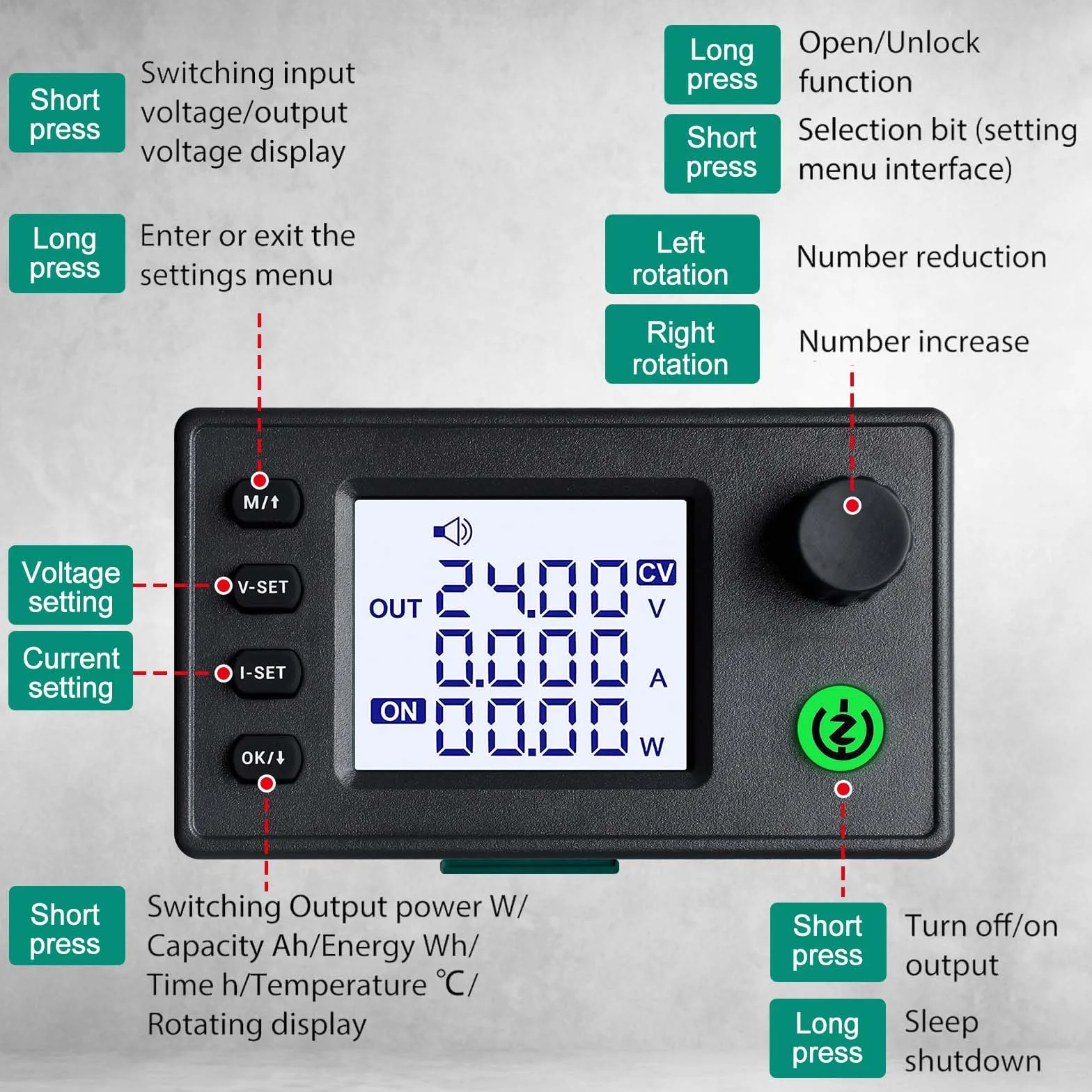 Convertidor DC Boost Buck, convertidor Buck-Boost de 6-36 V hasta 0,5-37 V, 40 W, 4,5 A, voltaje ajustable, fuente de alimentación estabilizada