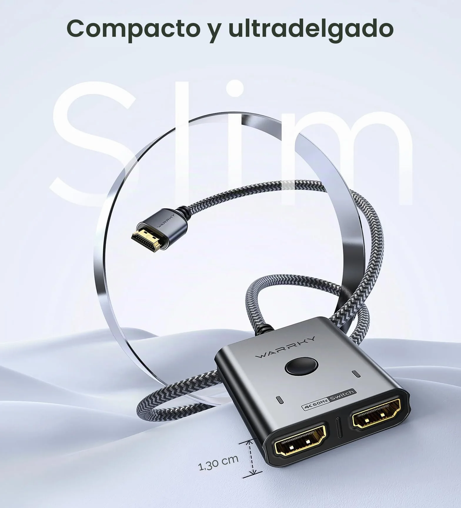 WARRKY HDMI Splitter Bidireccional 2x1 4K@60Hz Aluminio Cable Nailon 1m HDR HDCP 2.2