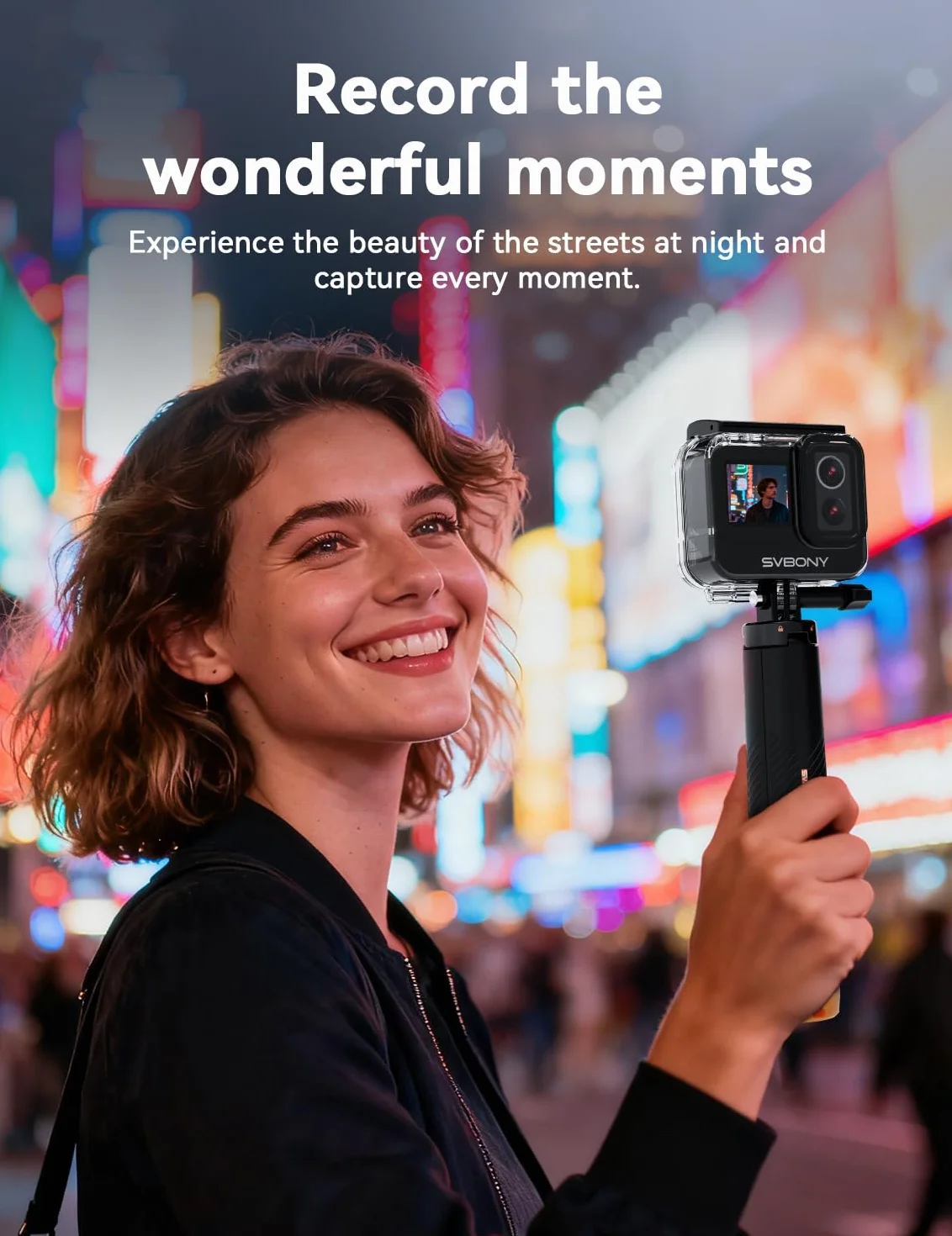 SVBONY SVGo Cámara de Acción 4K30FPS, Lente Dual F2.0/F1.4, Pantalla IPS Dual, Visión Nocturna, Liberación Rápida Magnética, EIS, Resistente al Agua Hasta 30m, Batería de 1860mAh (2 Horas de Duración)