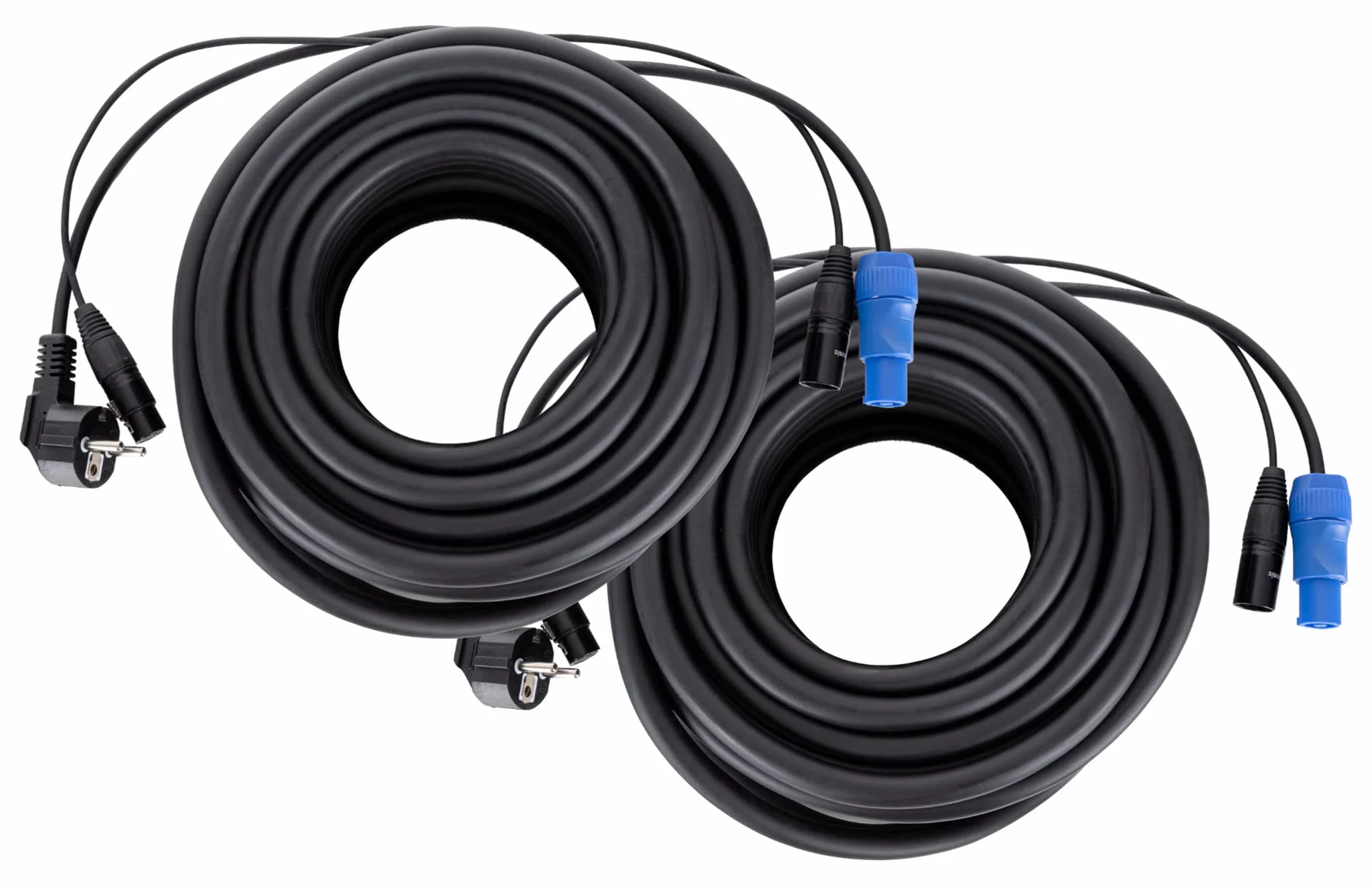 Pronomic Stage EUPPX-20 Cable Híbrido Euro/Powerplug/XLR 2x Set - Longitud: 2,5 m - Cable combinado para altavoces activos - Alimentación y señal en uno - Compatible con Powercon/Schuko - negro