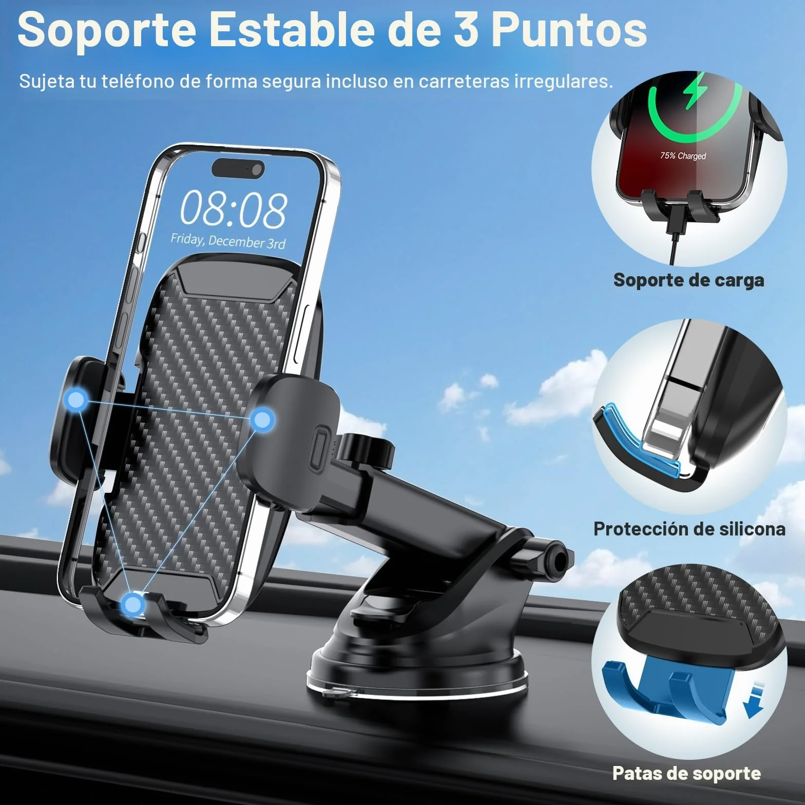 Vexloria Soporte Móvil Coche Universal con Ventosa y Clip para Teléfonos 4-7"