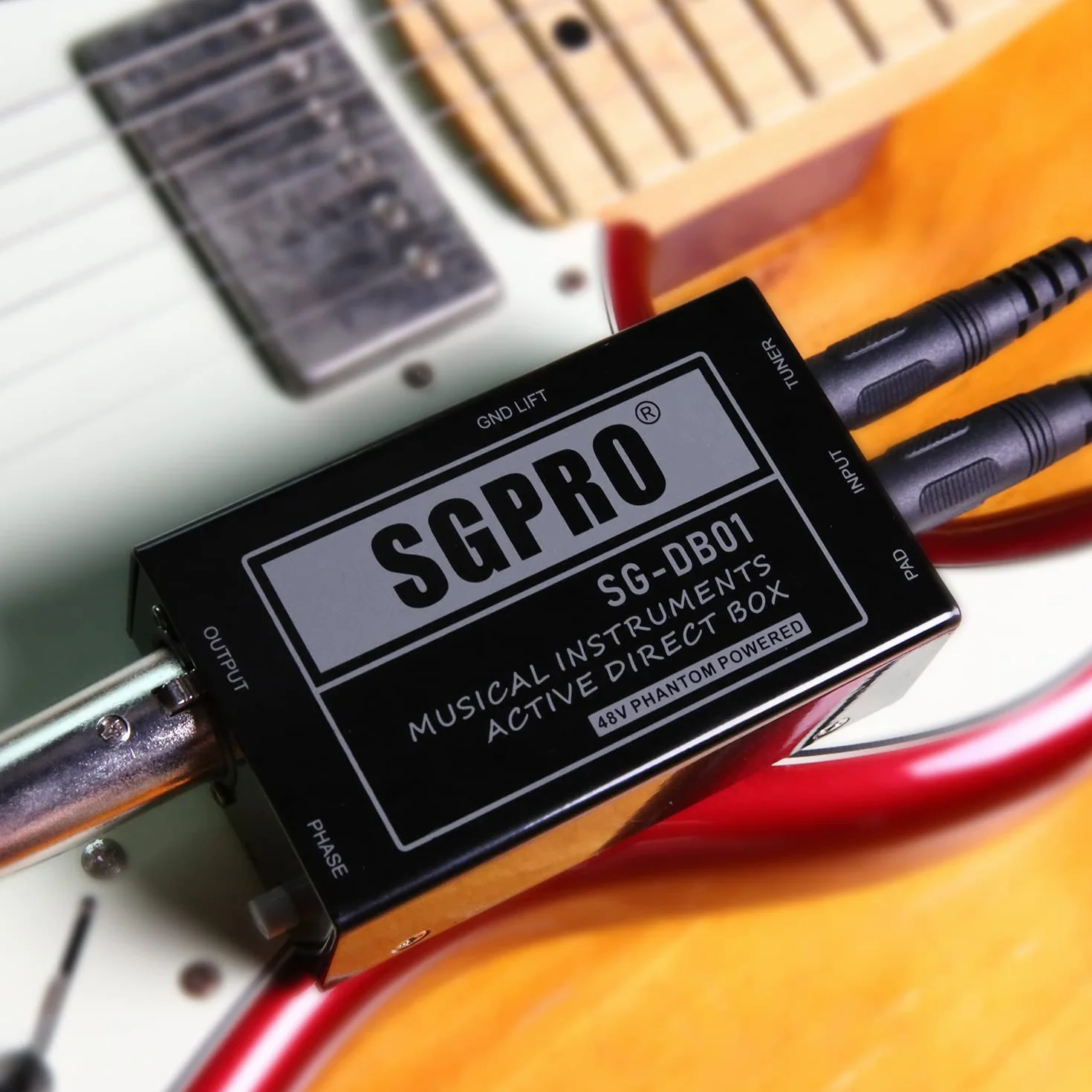 SGPRO Active Direct Box, DI Box para Instrumentos en Vivo o de Grabación como Guitarra y Teclado Actuación en Vivo o Estudio 1/4 de Pulgada a XLR, Alimentado por Fantasmas y Levantamiento de Tierra