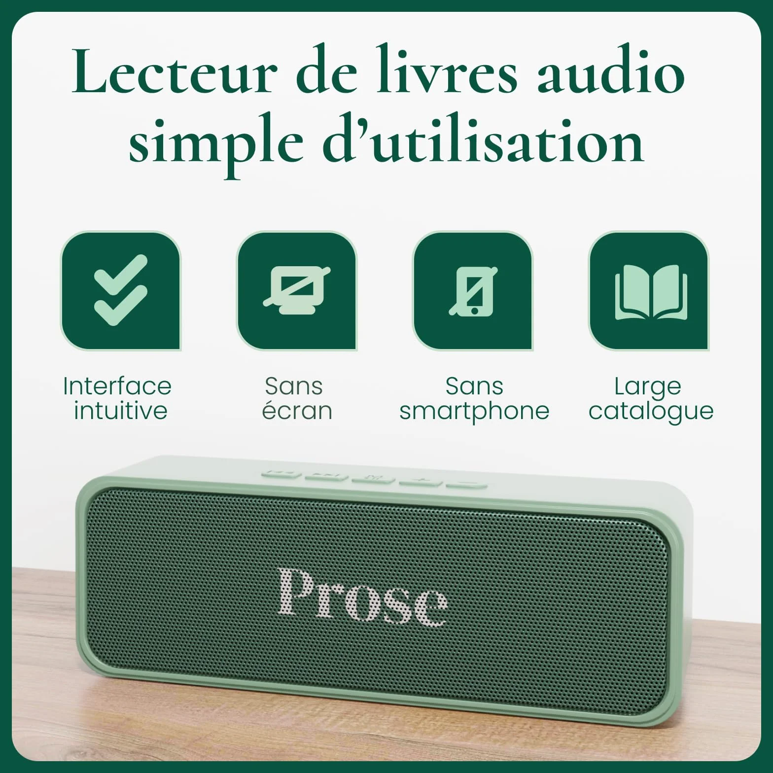 Prose Lector de libros de audio con 1 libro incluido, dispositivo sencillo sin smartphone, idea de regalo