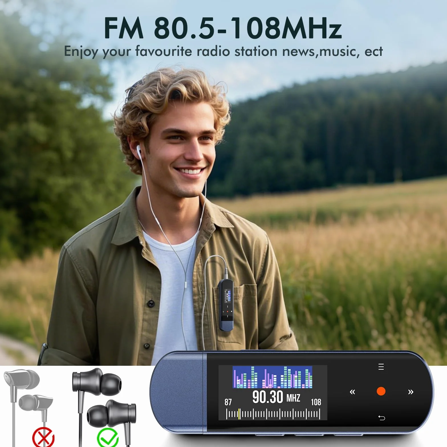 Reproductor MP3 Bluetooth 5.3 64GB Clip Deportivo Radio FM Grabadora Voz