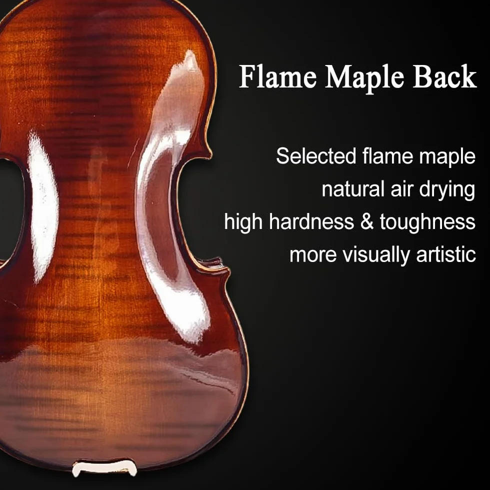 Violín 4/4 conjunto completo para principiantes, adultos, estudiantes, violín de madera maciza de arce y abeto envejecido, accesorios de ébano con estuche rígido, soporte para hombro, arco