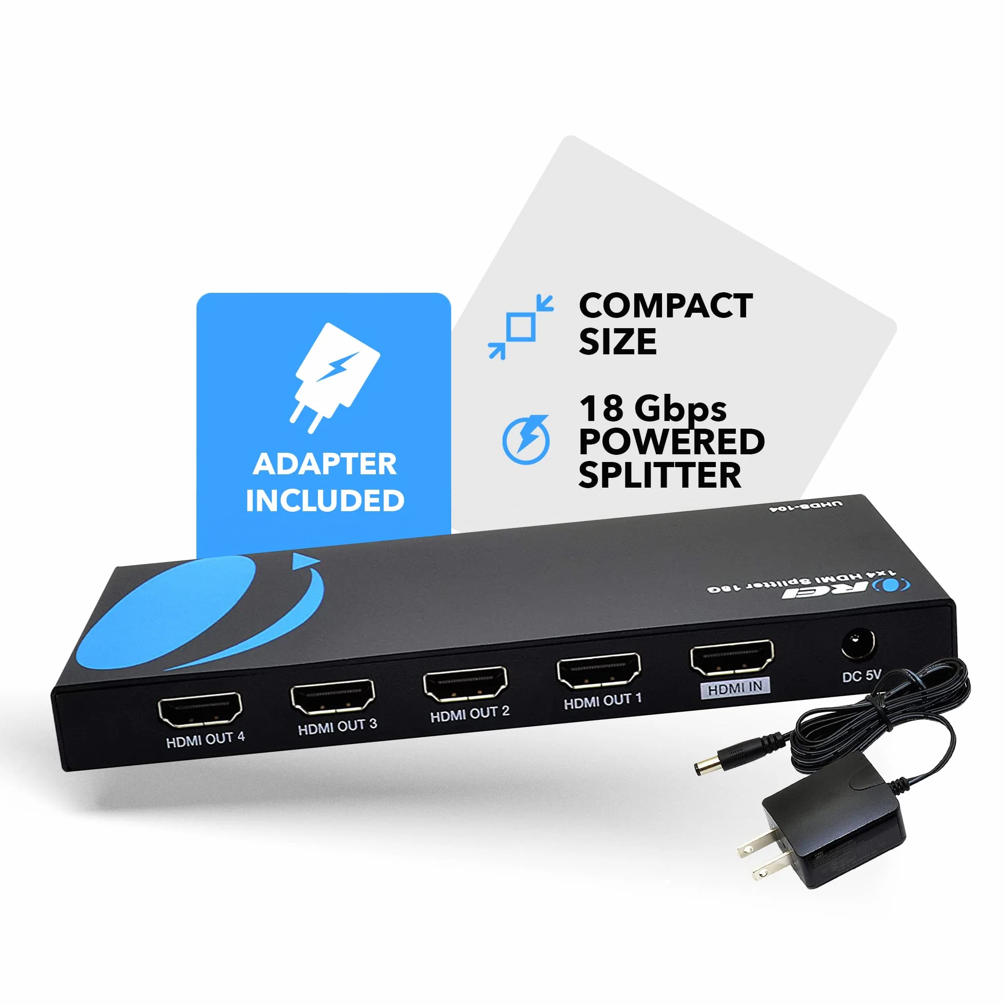 OREI UltraHD 4K @ 60 Hz 1 x 4 HDMI Splitter 1 en 4 Salidas 4 Puertos 4: 8 bits - HDMI 2.0, HDCP 2.0, 18 Gbps, EDID, duplicado/Espejo 4K Pantallas - UHDS-104