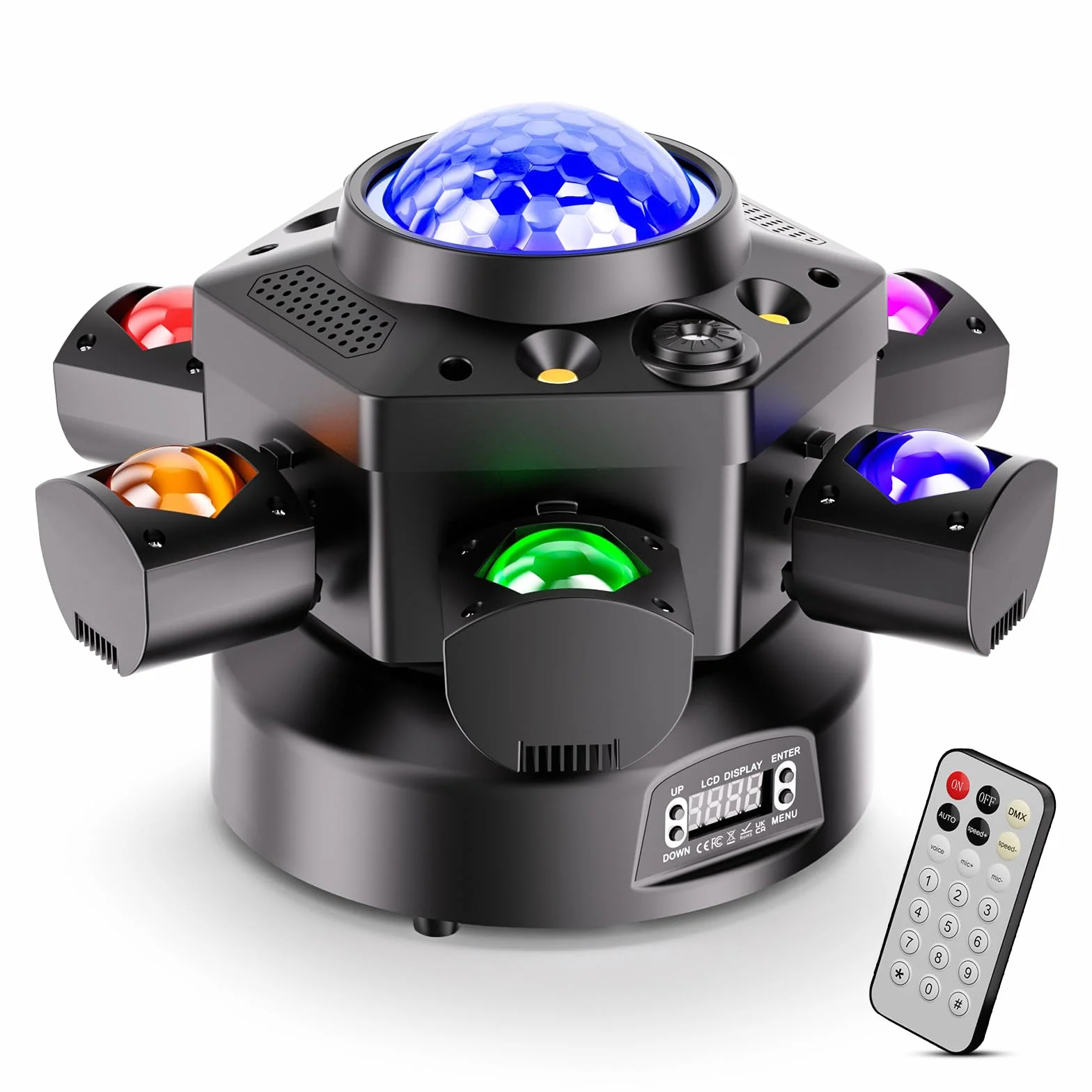 150W Escenario Luz de Cabeza Móvil, 6 LED 4 en 1 d-mx512 Haz Estroboscópico RGBW Mezcla de Colores Cielo Estrellado y Efectos de Bola Mágica Eje X 540° con Control Remoto para Boda Fiesta Teatro DJ