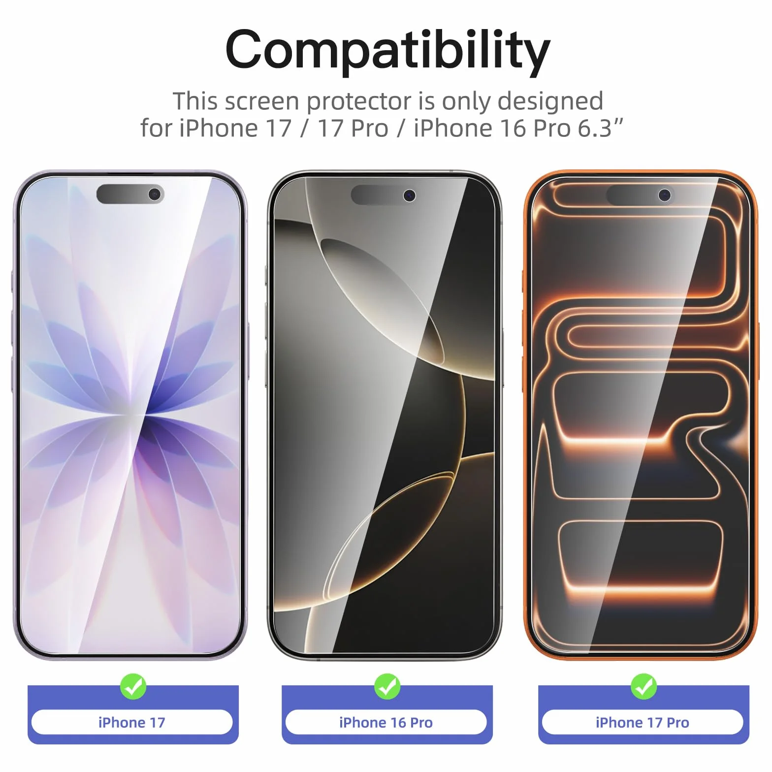 NEW'C 3 Piezas, Protector Pantalla para iPhone 17, 17 Pro, iPhone 16 Pro (6,3″), Cristal templado con herramienta de instalación fácil incluida, Antiarañazos, Antihuellas, Dureza 9H, Ultra Resistente