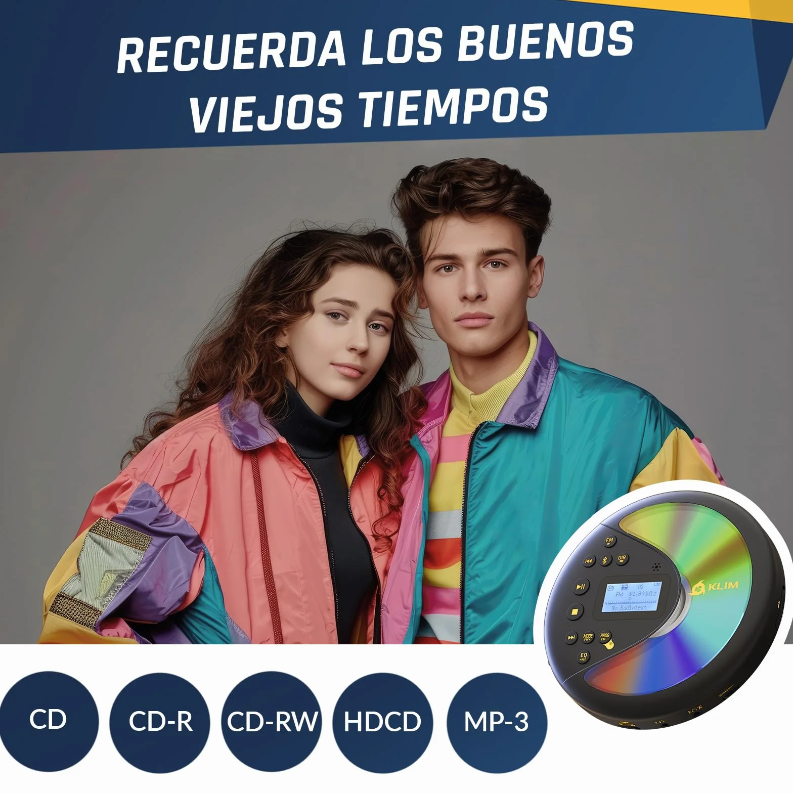 Klim Discover Reproductor CD Portátil Discman Radio FM Bluetooth MP3 SD Batería Larga Negro/Dorado