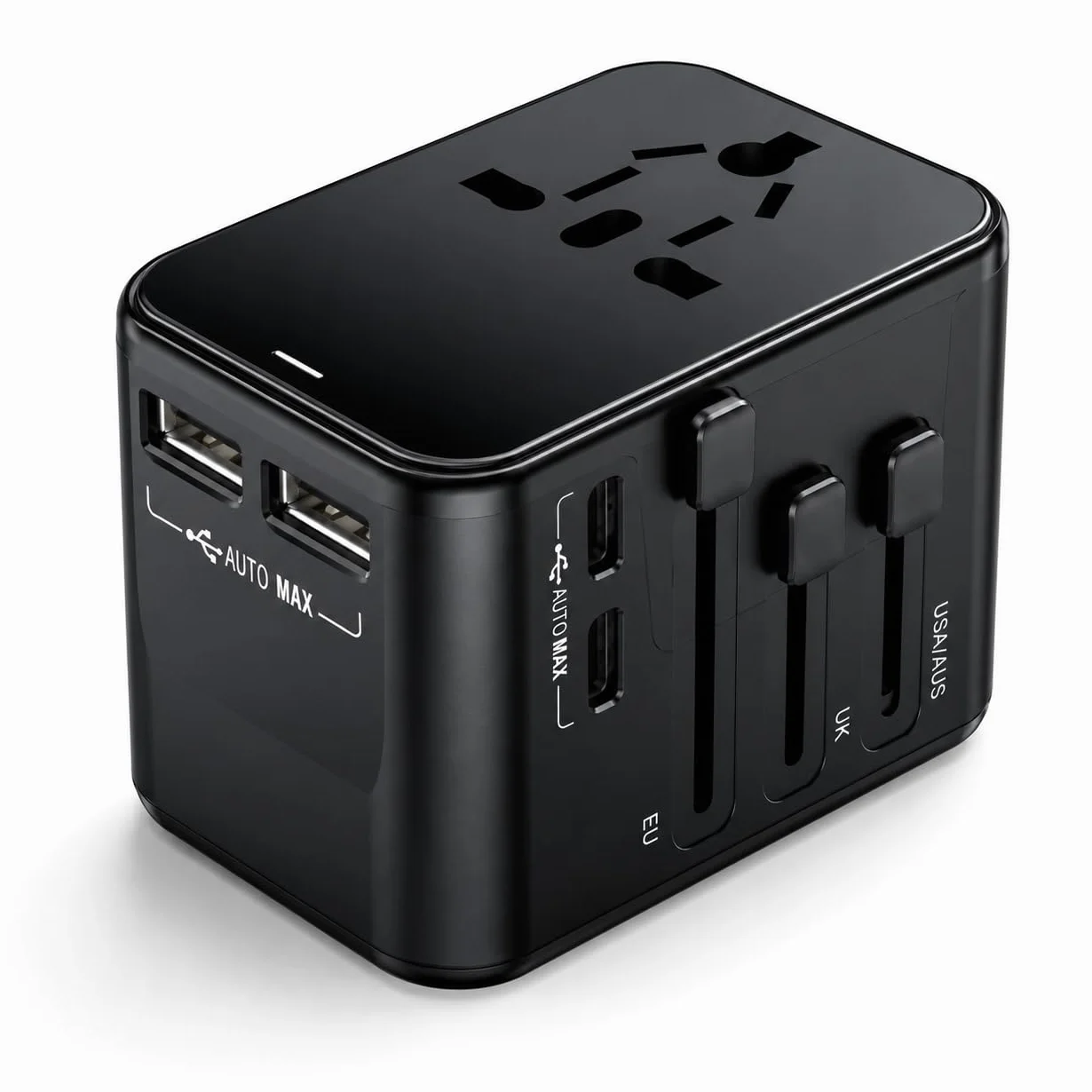 Adaptador Enchufe Universal Adaptador de Viaje con 2 USB-C y 2 USB-A, Enchufe USB Adaptador Universal para EU, UK, Americano, Canadá, Australia,Brasil,Argentina& 200+País